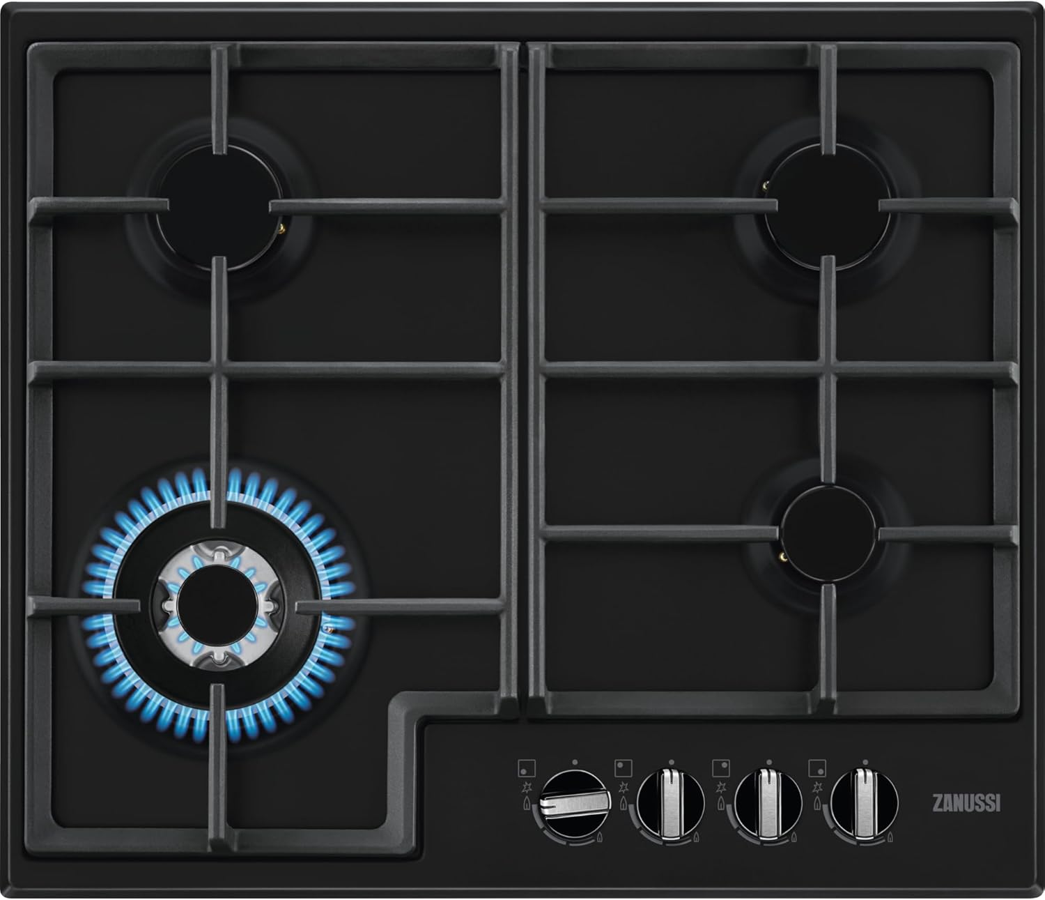 Zanussi Series 40 60cm 4 Burner Gas Hob with Wok Burner - Black.