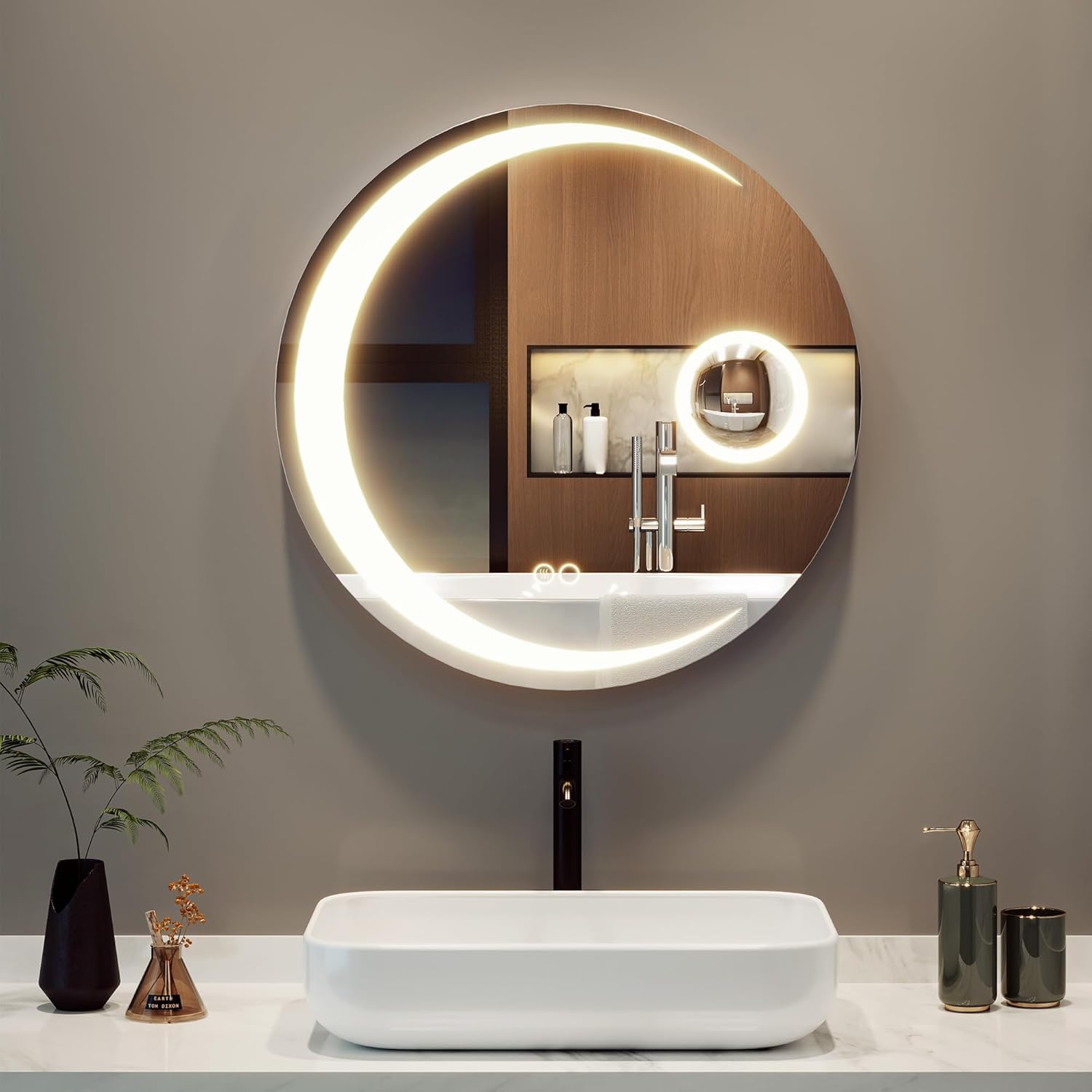 YITAHOE Round Bathroom Mirror with Led Lights, 600mm lluminated Wall Mounted Vanity Mirror with Demister with Demister Bathroom led Mirror with Touch Switch Dimmable IP54 Rated Waterproof.