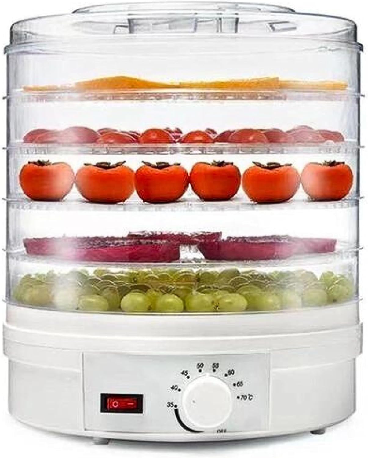 5 Tier Food Dehydrator H 11.4 x W 10.8 Inches (29x27.5 cm) White Food Dryer Machine with Adjustable Temperature Control for Drying Fruit, Meat, Vegetable, Multifunction Kitchen Dehydrator Machine.