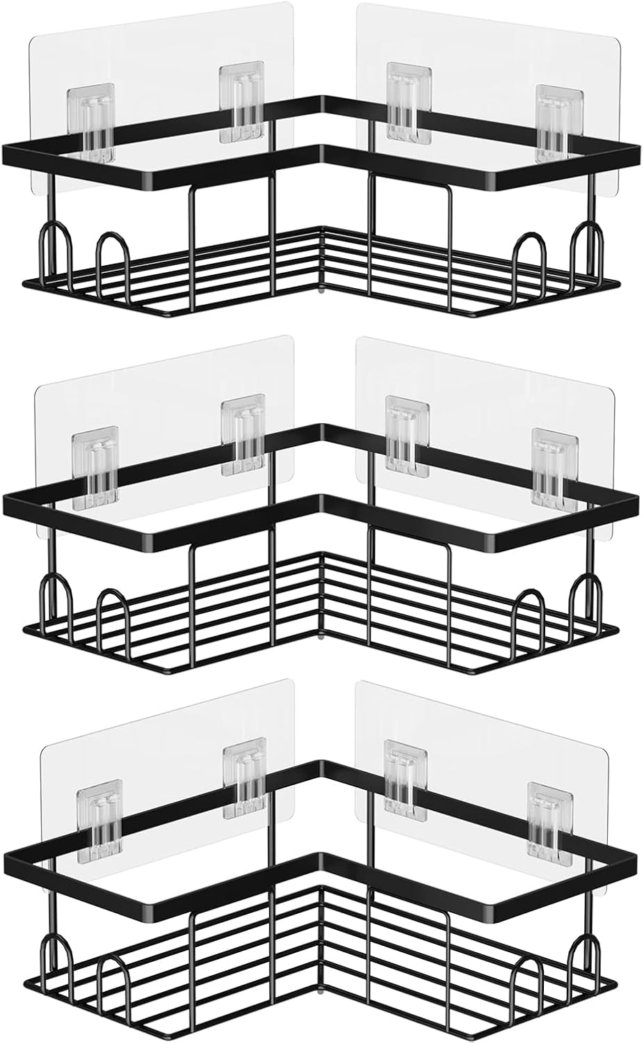 UUlioyer Corner Shower Caddy 3-Pack, Shower Shelf No Drilling, Bathroom Accessory with Hooks, Shower Organiser for Shampoo and Shower Gel, Black (Corner Shower Caddy 3-Pack).