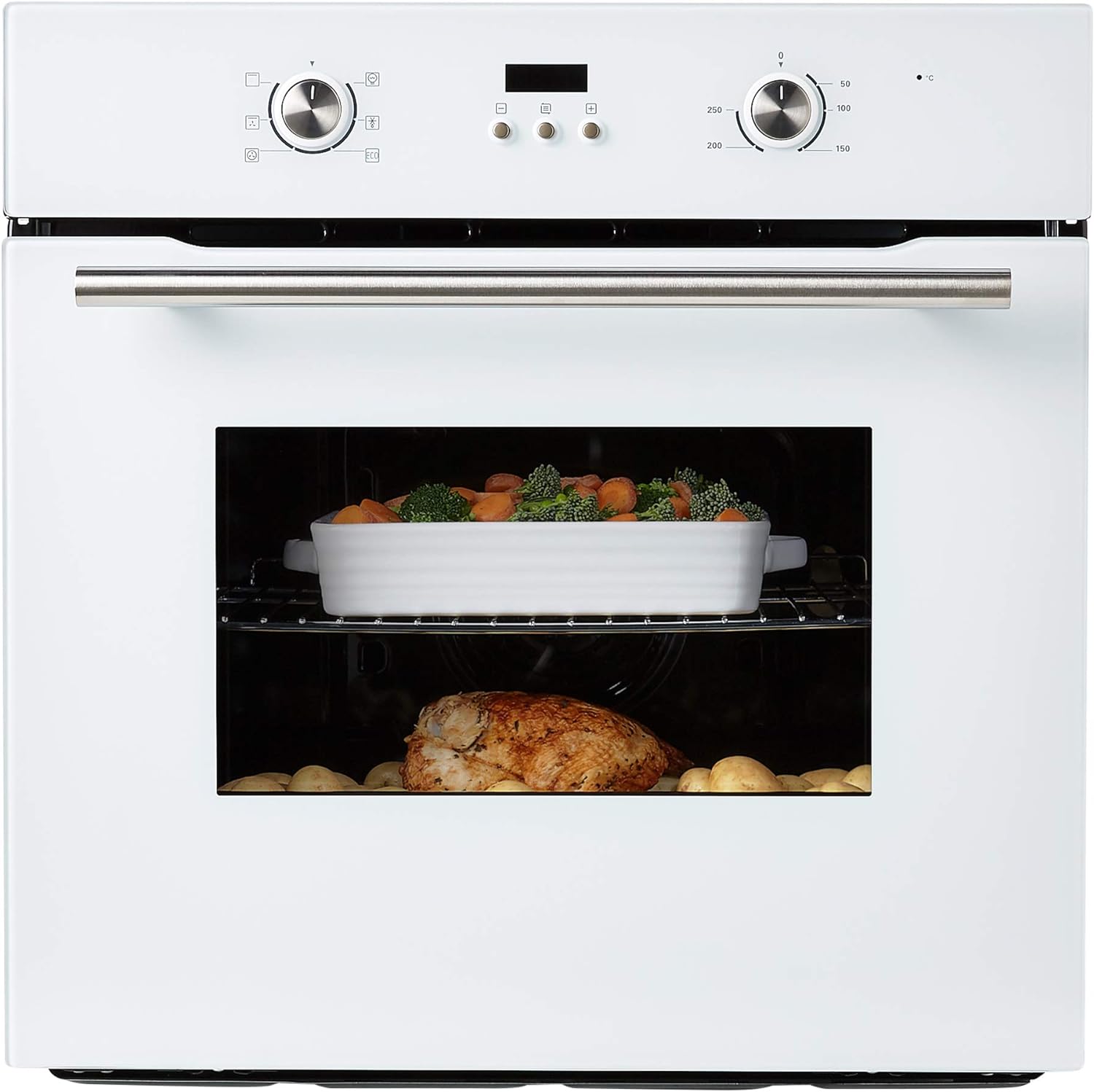 Cookology COF605WH 60cm 65 Litre Capacity, Installed Built In Electric Fan Oven, Integrated Single Fan Oven with Mechanical Dial Timer and Grill - in White.