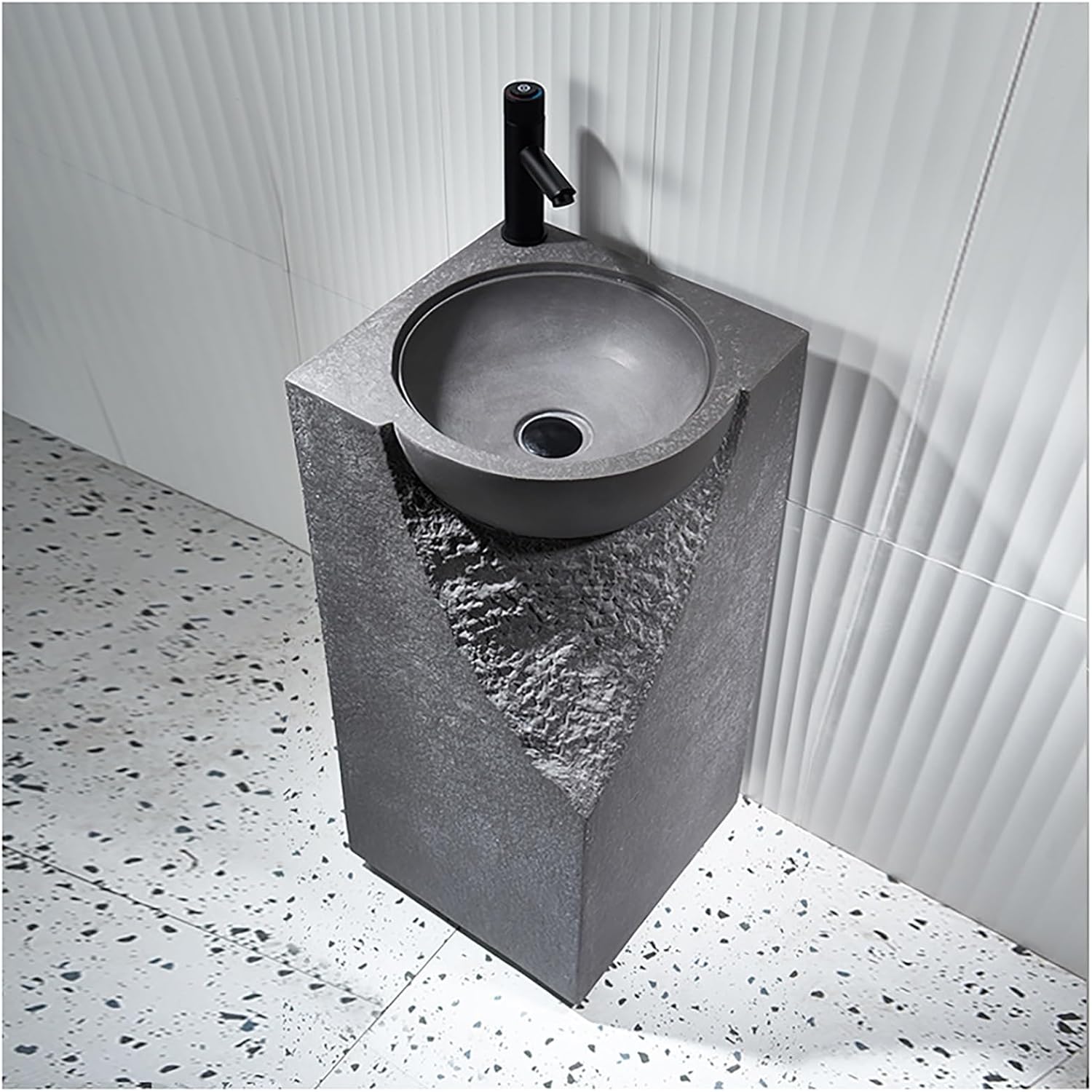 34" Tall One Piece Pedestal Sink Stone Resin Freestanding Sink with Rounded Basin (Métal : Black).