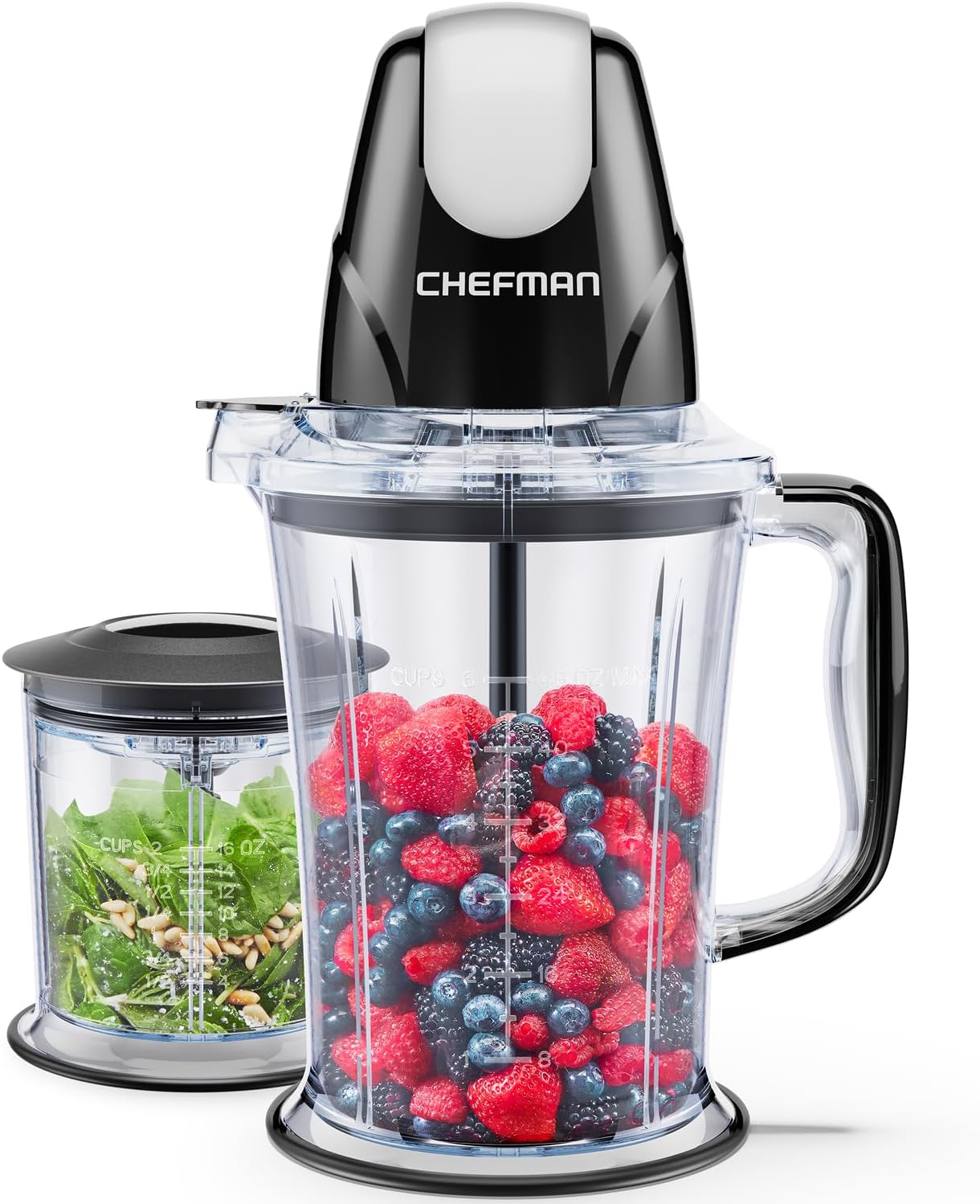 CHEFMAN 2-in-1 Food Processor and Portable Blender with 400W Motor, 2-Tiered Blade System, Ice Crusher - Ideal for Smoothies, Purees, Chopped Vegetables and More - Large and Small Jars, Pulse Function.