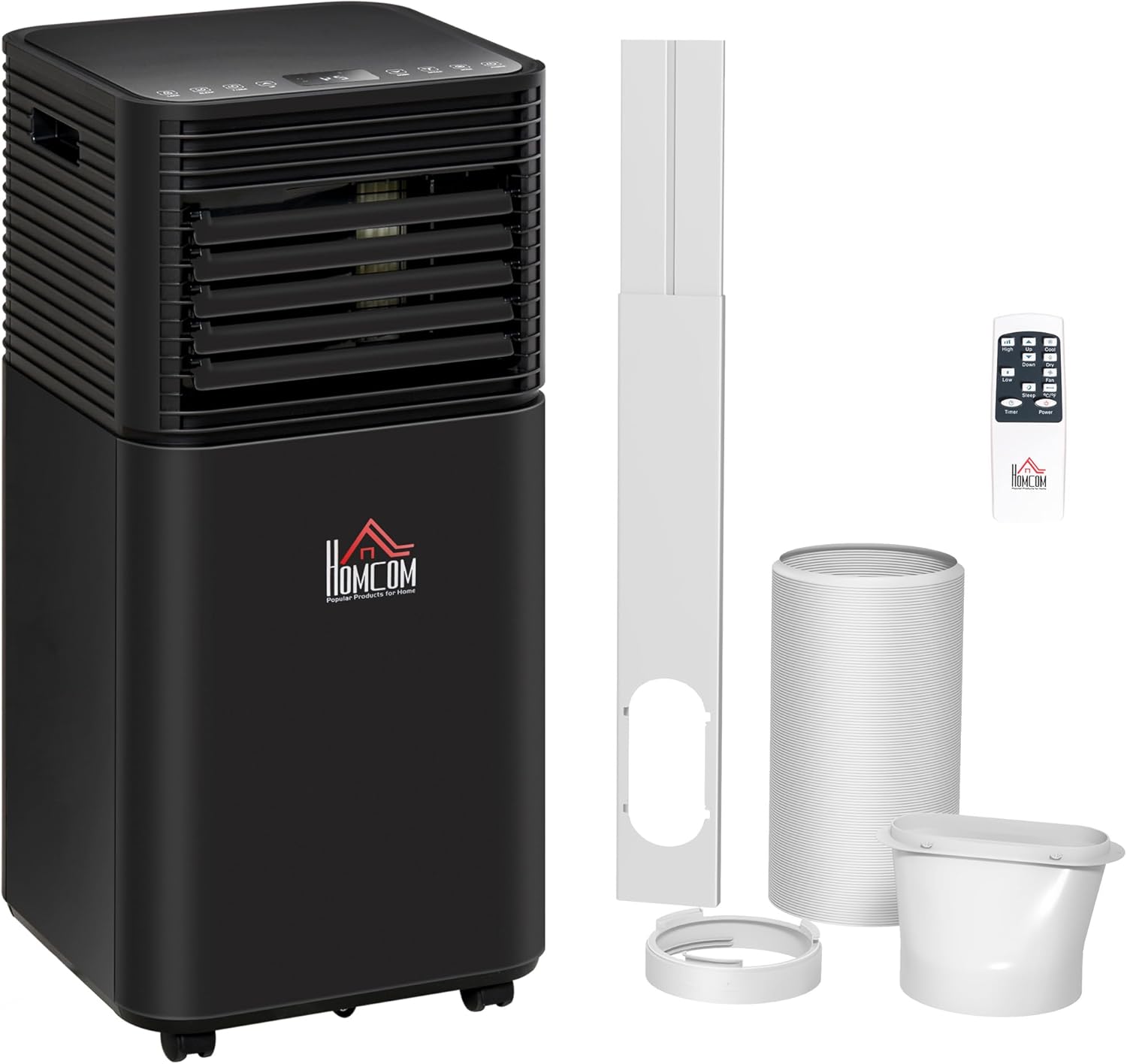 HOMCOM 8000 BTU 4-In-1 Portable Air Conditioner Unit Cooling Dehumidifying Ventilating for Room up to 15m², with Fan, Remote, 24H Timer, Window Mount Kit, R290, A Energy Efficiency.