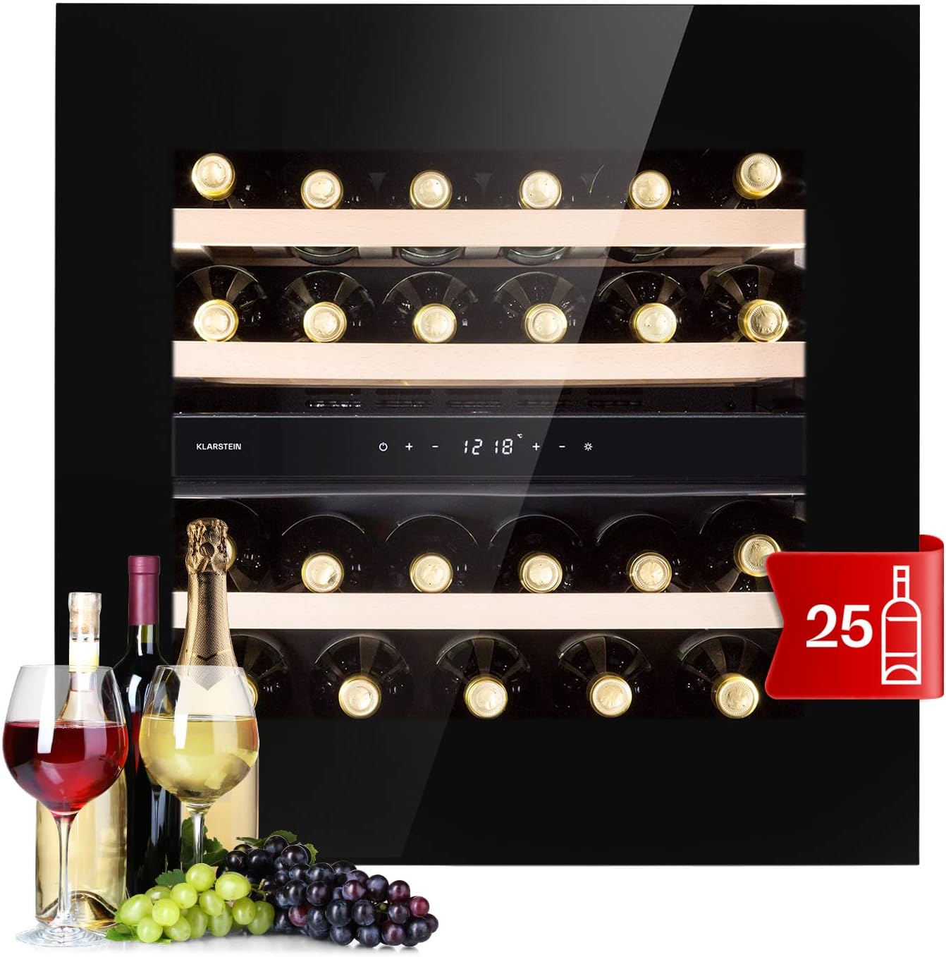 Klarstein Rhone 36 Duo Wine Fridge - 36 Bottle Capacity, Dual Zone, 5-22°C, Push-to-Open UV Door, LED Control & Lighting, Quiet 41 dB, White Wine Cooler.