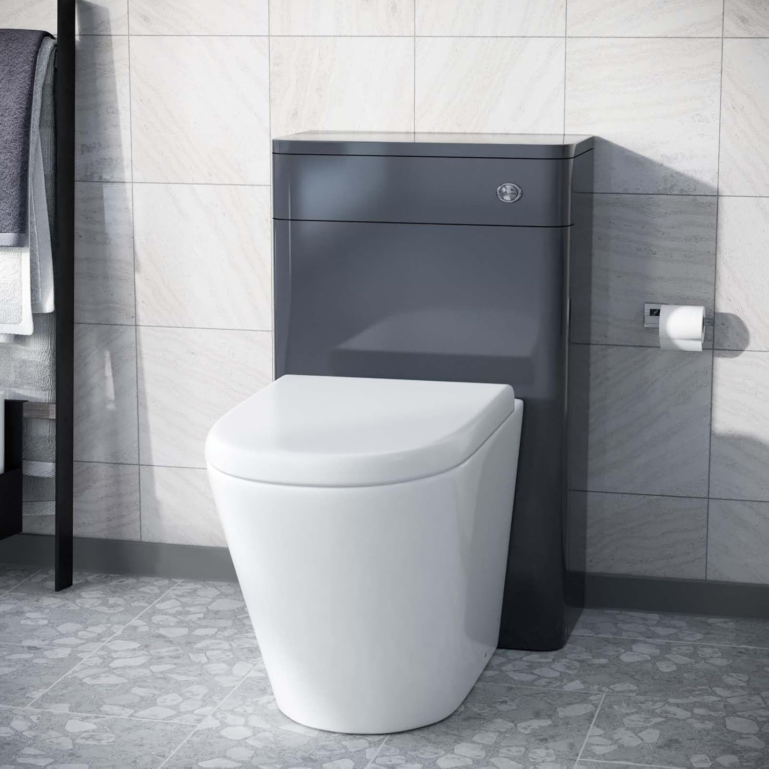 Nes Home Modern 500mm Grey Back To Wall WC Unit & Rimless Toilet Pan Space Saving Afern.