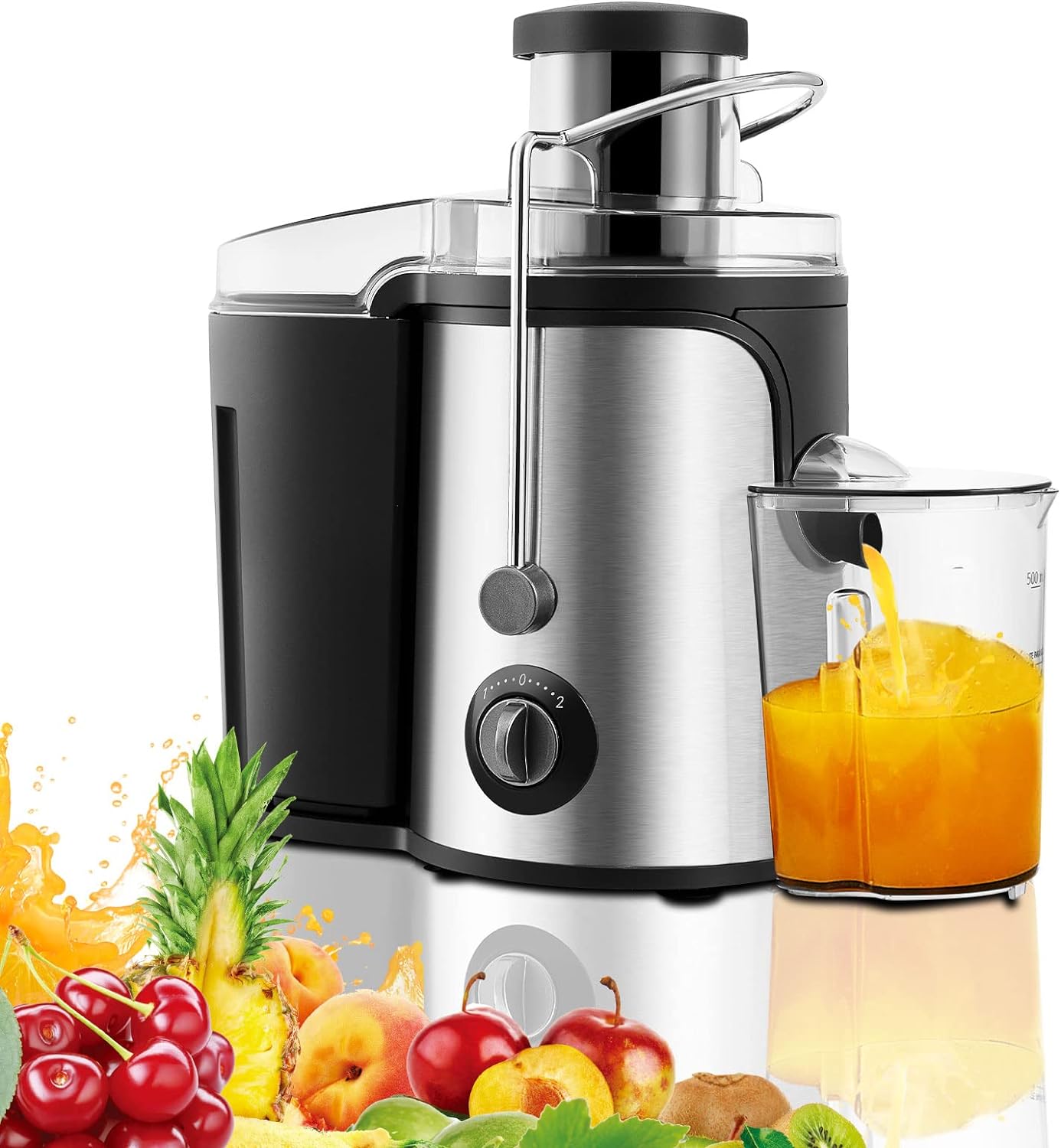 CLIPOP Juicer Machines Electric, Centrifugal Juicers Whole Fruit and Vegetable with Wide Mouth, Easy to Clean Dual Speed Mode Stainless Steel Juice Extractor with Overload Protective System 600W.