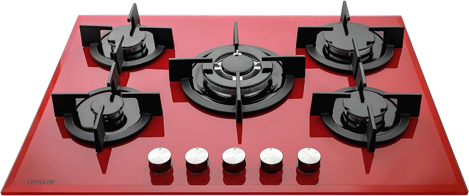 MILLAR GH7051PR 70cm Built-in 5 Burner RED Gas on Glass Hob/Cooker/Cooktop with FFD.