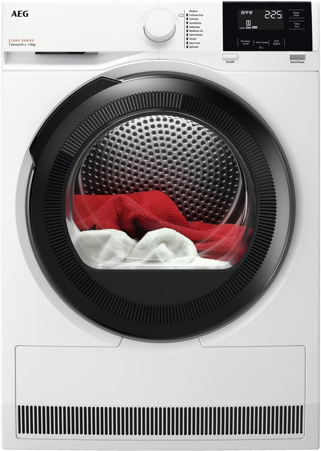 AEG 7000 SensiDry Freestanding Tumble Dryer TR718L4B, 8 kg, Heat Pump Technology, Gentle Drying, PreciseWash Adjust Time & Energy Usage Based On Load Size, White [Energy Class A++].