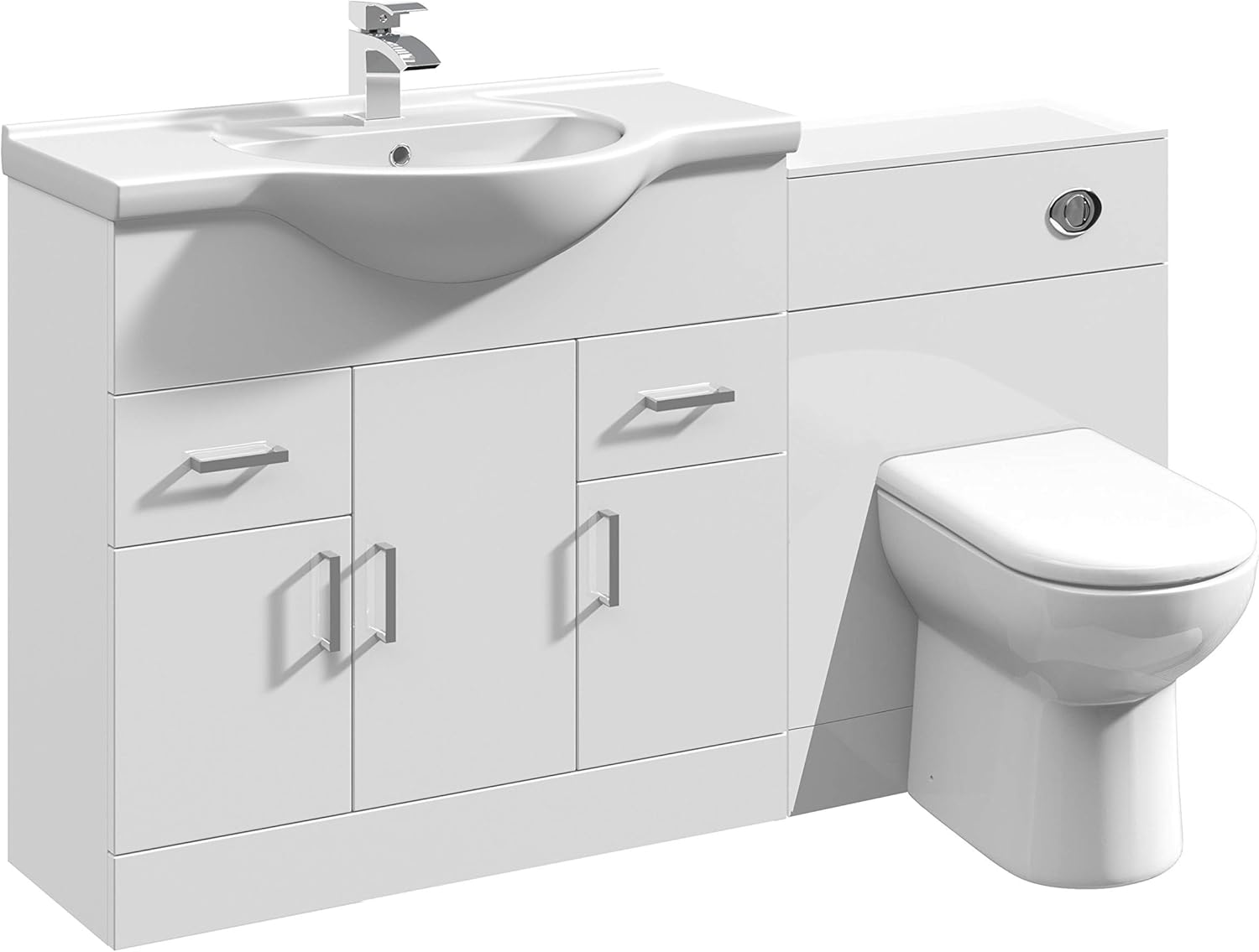 VeeBath Linx 1350 Vanity Unit Furniture Set, Wash Basin Bathroom Sink, WC, BTW Toilet Pan, Soft Close Toilet Seat, Concealed Cistern-White (Flat Pack).