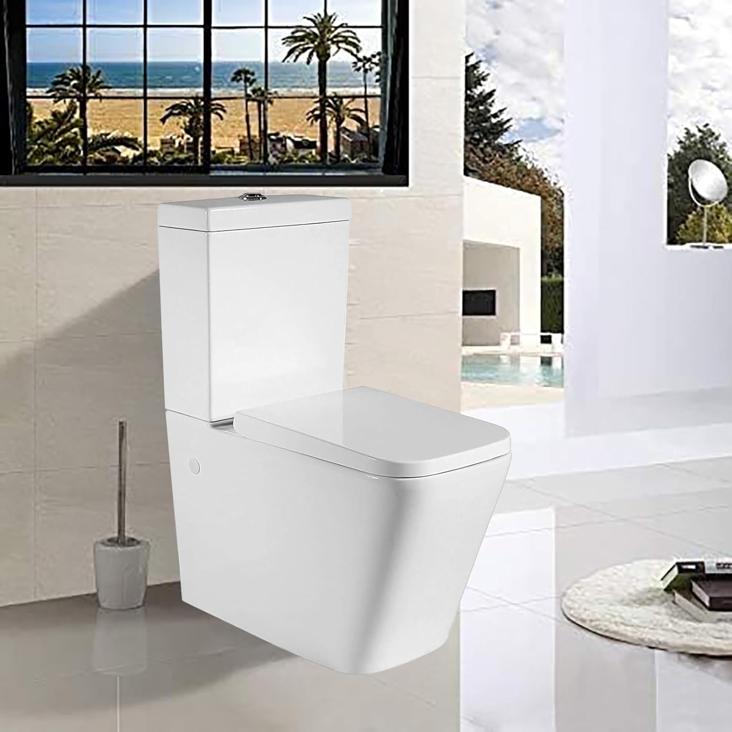 Back to Wall Toilet Close Coupled WC White Ceramic Soft Close Seat Modern Design Flush to Wall Concealed Pipe Work Tornado FLUSHWC.