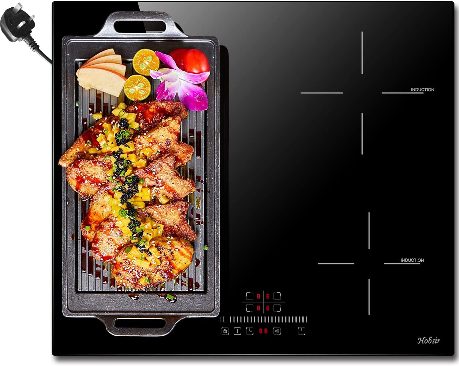 Hobsir hob Induction Hob 4 Zones Built-in Electric Hob 60cm Induction Cooker 6400w Touch control, Child-safety Lock, Stop&go Function, Hard Wire, No Plug Included.