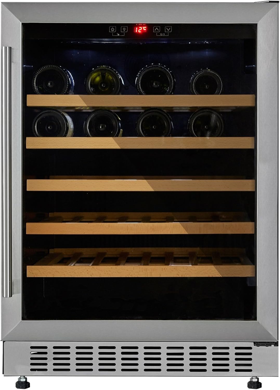 Cookology CWC600SS Freestanding Undercounter Fridge Cabinet 60cm Wine Cooler, 54 Bottle, 135 Litre Capacity, with Digital Temperature Control and Reversible Door - in Stainless Steel.