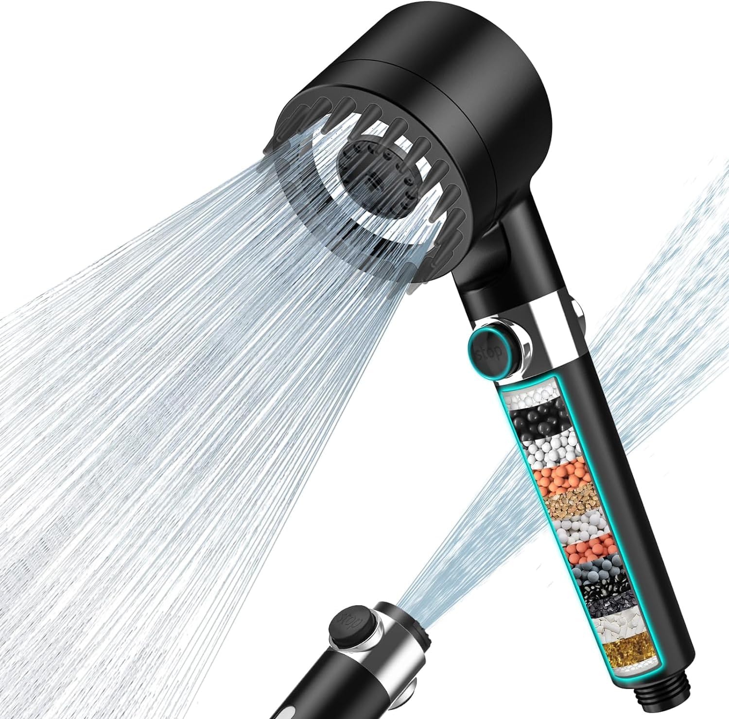 MEKO Hard Water Filter Shower Head with 15 Stage Filter, 3+1 Spray Jet Modes High Pressure Shower Head and 1.5m Hose, Handheld Massage Shower Filter for Residual Chlorine Remove.