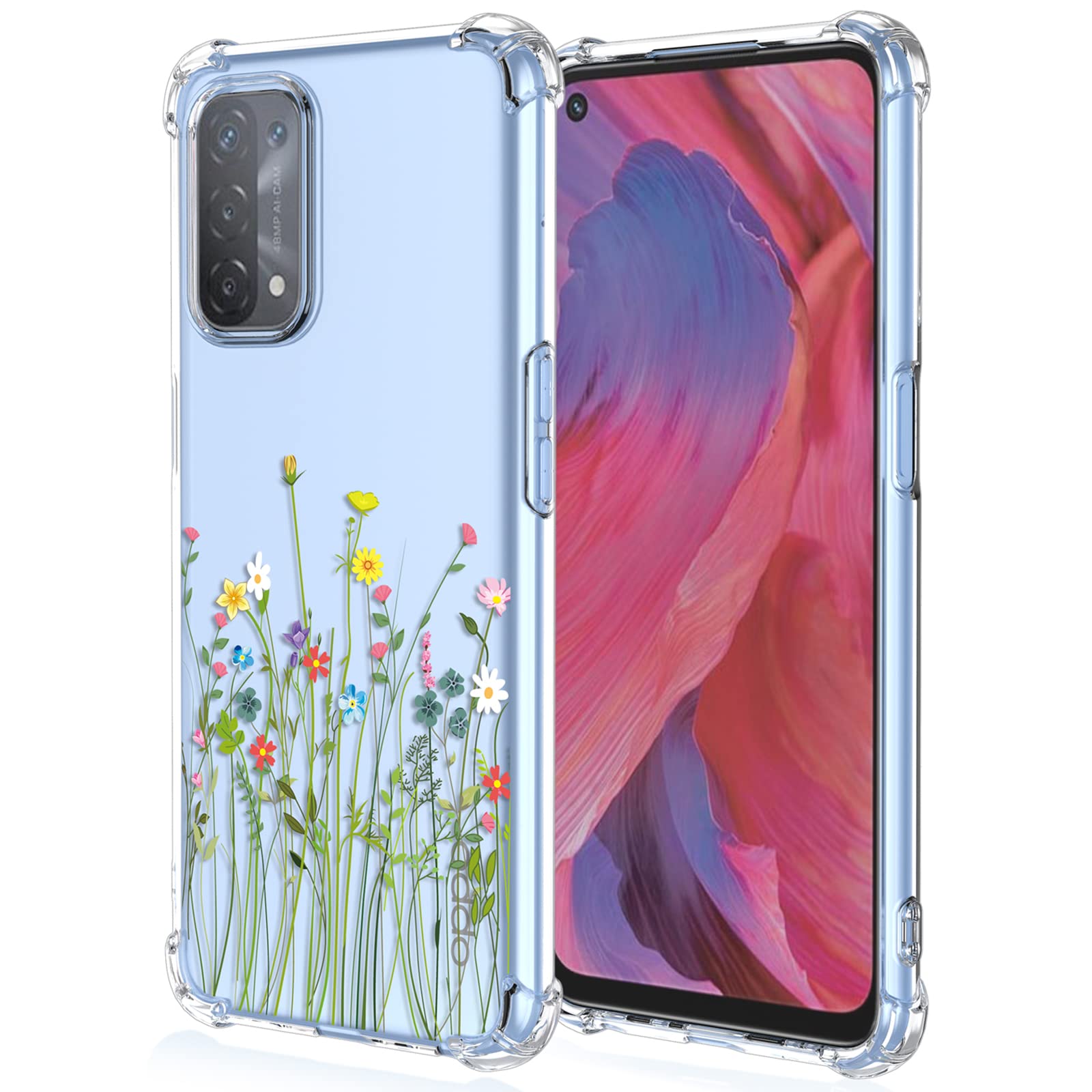 XINYEXIN Case for OPPO A74 5G / OPPO A54 5G, Painting Flower Pattern Clear Case Soft TPU Silicone Case Slim Shockproof Bumper Girl Women Phone Cover - Daisy.