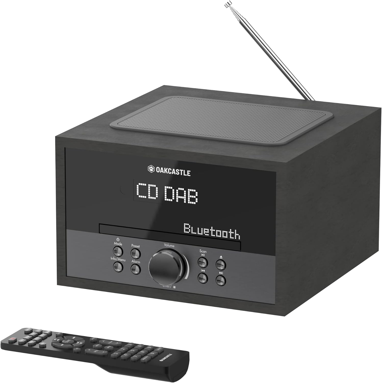 Bluetooth DAB+ Radio & CD Player | 40 Watt Mains Powered Hifi System for Home | Inbuilt Speakers, LED Display | Dual Alarm, 20 Presets & FM | USB, MP3, AUX | Remote Control Included | OAKCASTLE DAB400.