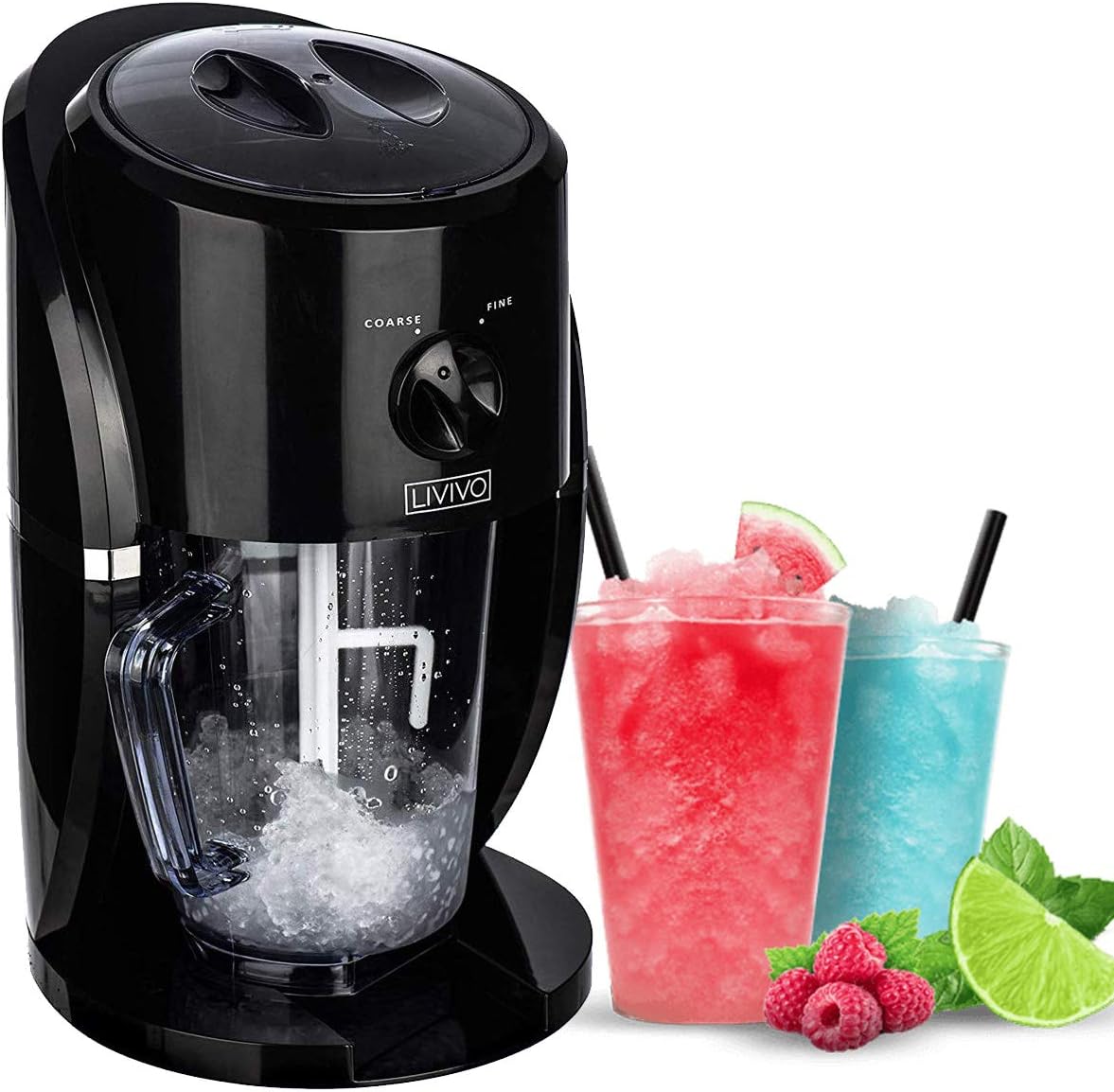 LIVIVO Electric Ice Crusher Blender Crushed Slush Cocktail Making Ice Crushing Machine - for Snow Cones Slushies Smoothies and Iced Coffees Frappuccinos – BPA Free Jug with Built- Stirrer & Scoop.