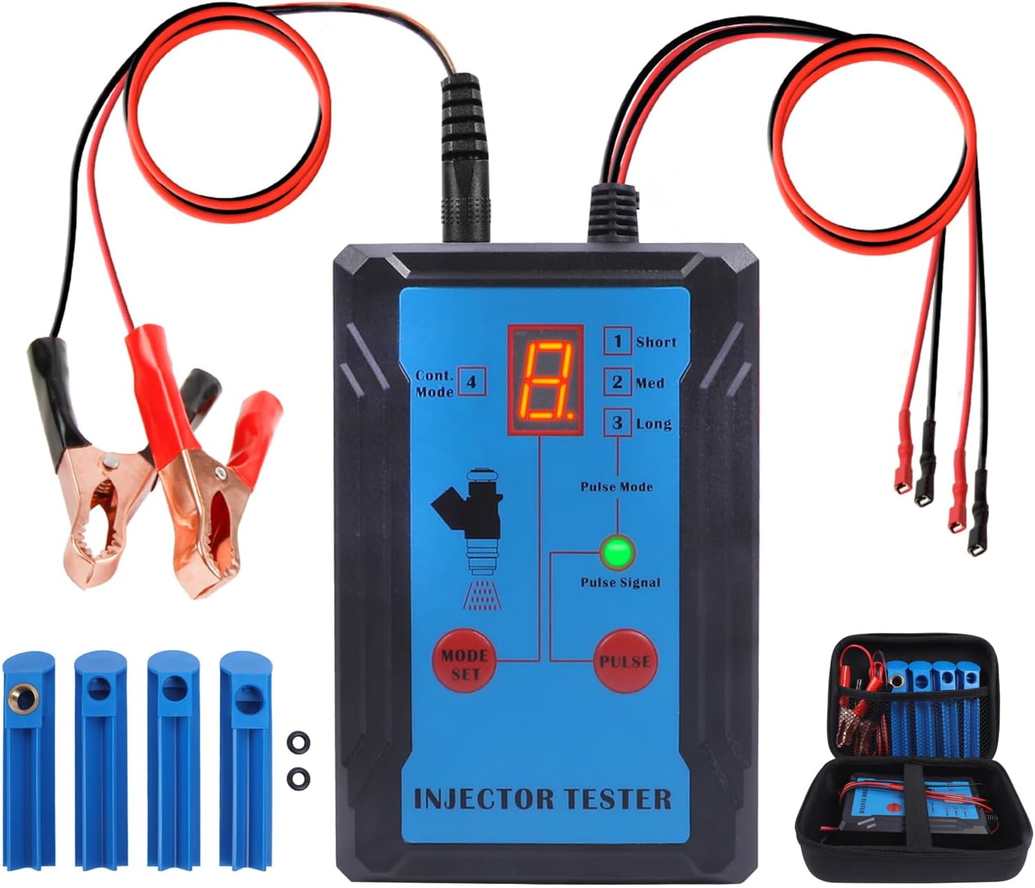 VKALTUL Fuel Injector Tester Cleaner Kit, 12V Injector Tester with 2 Fuel Injector Test Simultaneously,4 Blue Adapters, 8 Pulse Modes, 2 Protection Functions,Indicator Light for Fuel Pressure Tester.