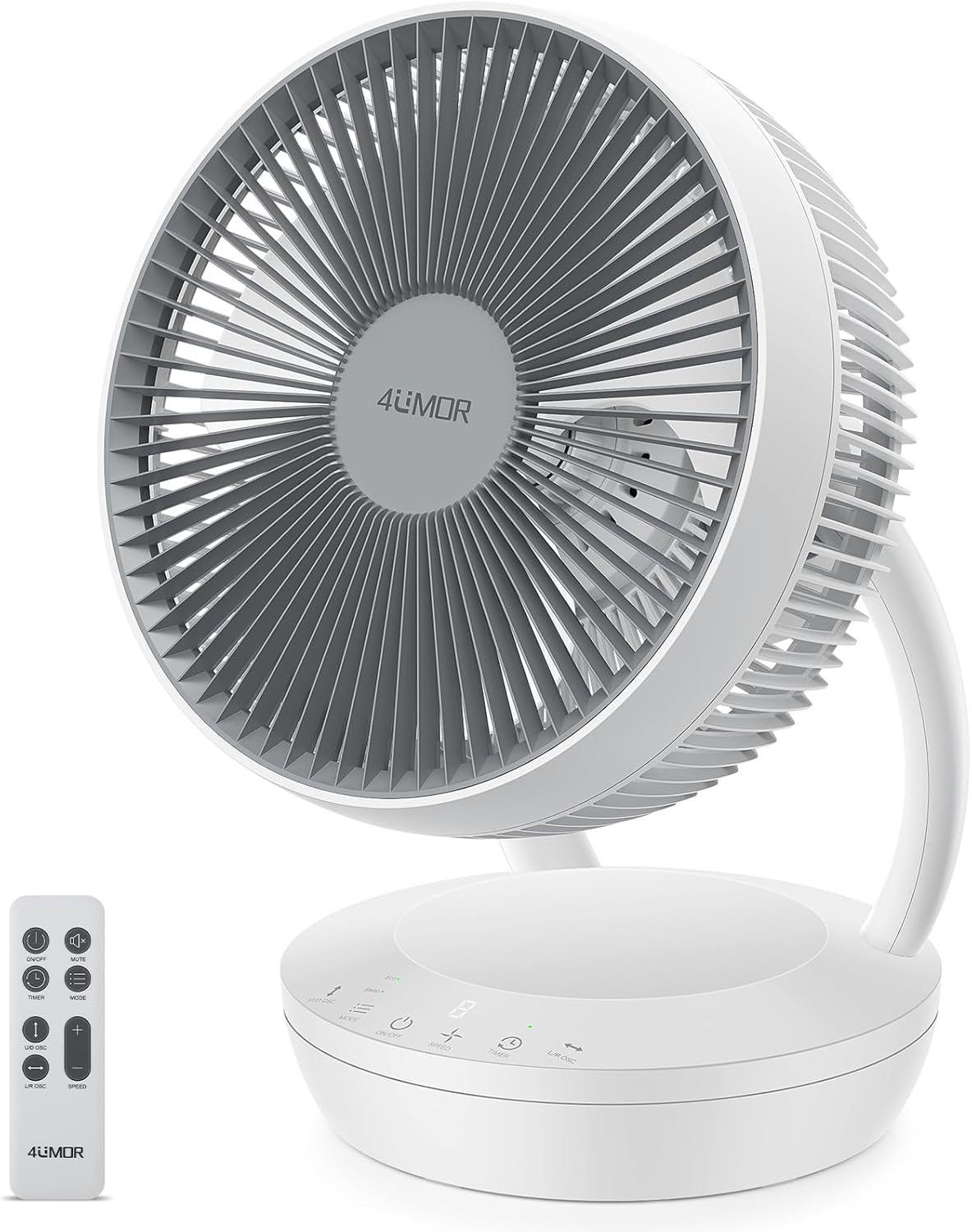 4UMOR Desk Fan Electric Cooling Fan Oscillating Air Circulator 20dB Quiet Fan for Bedrooms, Energy Efficient, Powerful Turbo Wind, Remote Control, 8 Speeds, ECO Mode, Sleep Mode, 8H Timer.