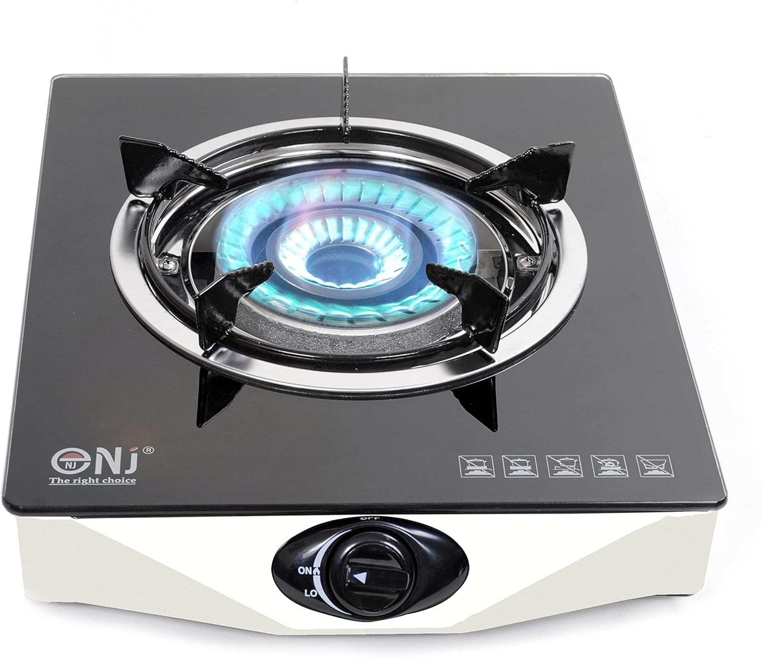 NJ NGB-S1 Indoor Portable Gas Stove - Single Burner Gas Hob Table Top Cooker LPG Cooker For Caravan Black Glass Freestanding Cooktop Camping Outdoor 4.2kW.