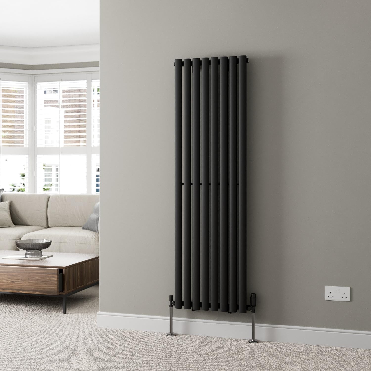 DuraTherm® 600 x 600mm Anthracite Horizontal Designer Radiator Double Column Oval Tube Modern Central Heating Panel Bathroom Radiators.