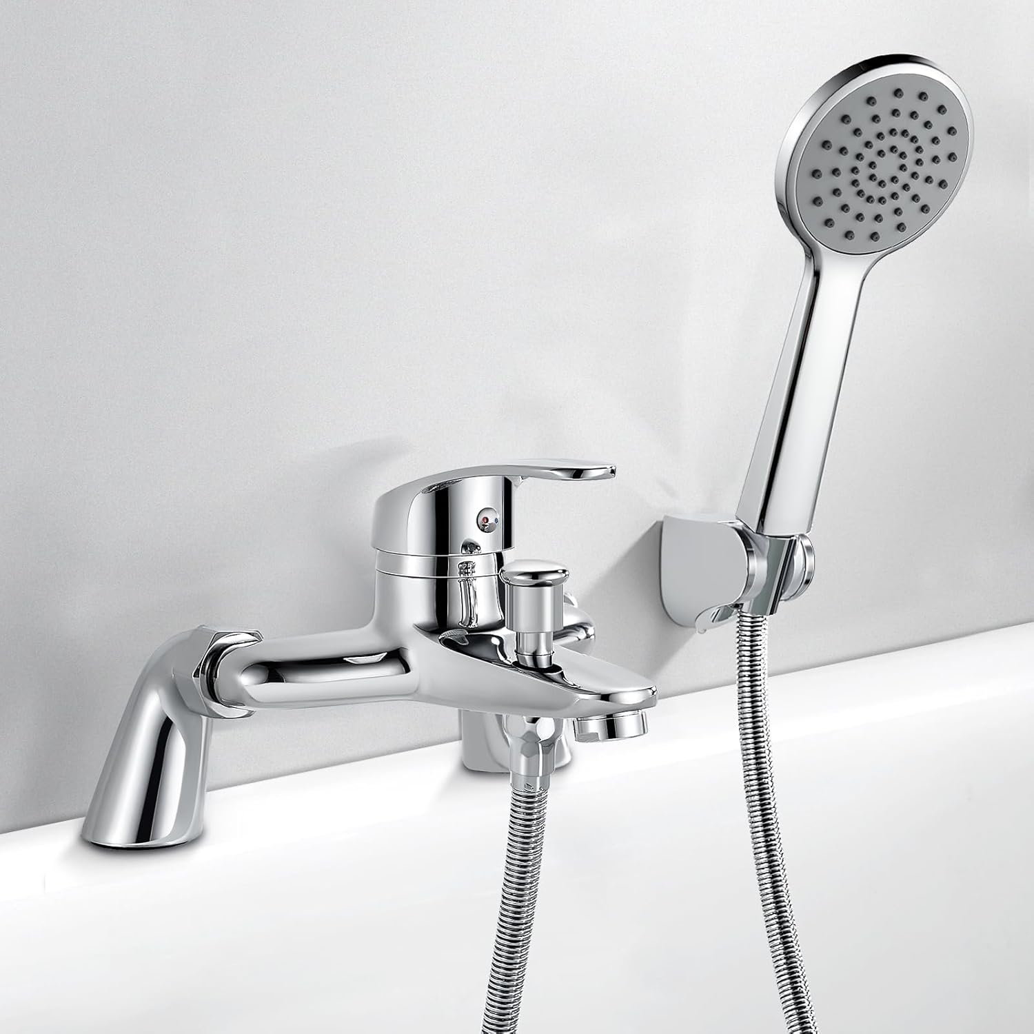 Rehomthy Bath Mixer Taps with Shower, Bath Tap with Shower Head and Hose, Modern Round Monobloc Single Bath Shower Mixer Tap, Shower Tap for Bath, Chrome.