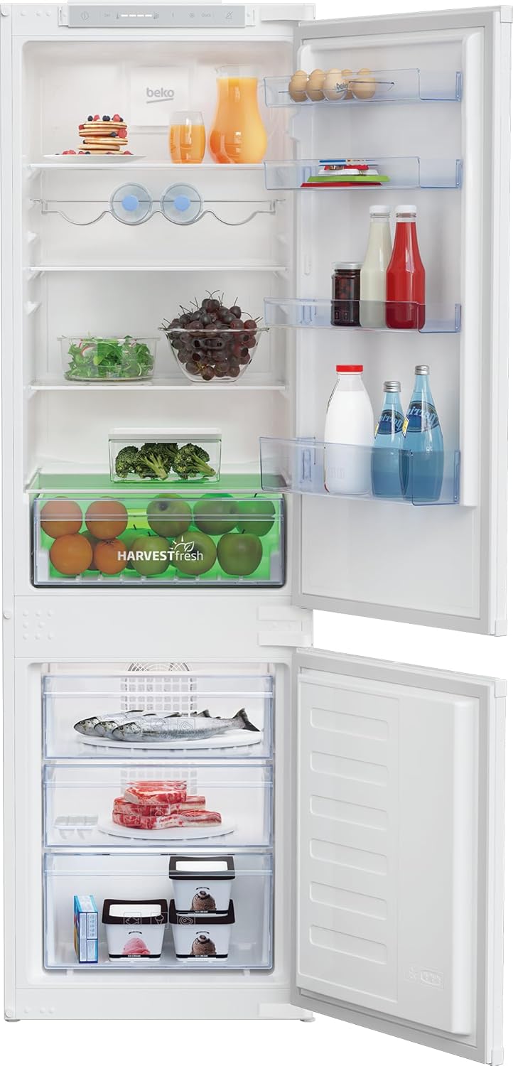 BEKO Beko HarvestFresh BCFD4V73 Integrated Frost Free Fridge Freezer with Sliding Door Fixing Kit - White - E Rated.