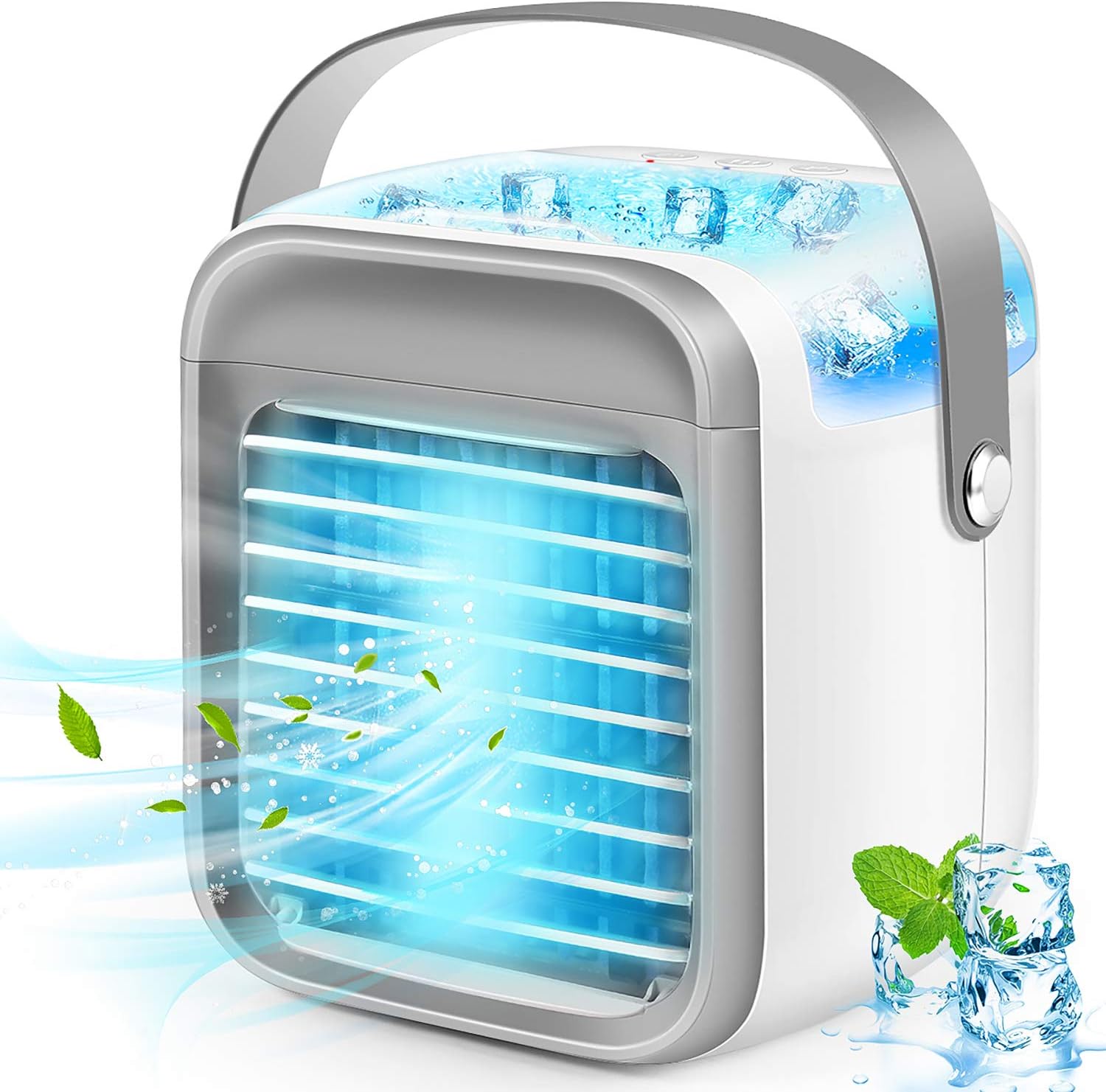 Portable Air Cooler, Rechargeable Evaporative Air Conditioner Fan with 3 Speeds 7 Colors, 3 in 1 Air Cooler with Water Tank, Cordless Personal Air Cooler with Handle for Home, Office and Room.