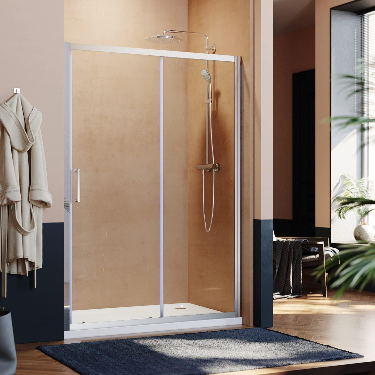 ELEGANT 1200mm Sliding Shower Enclosure 6mm Toughened Glass Bathroom Smooth Screen Panel Reversible Shower Cubicle.