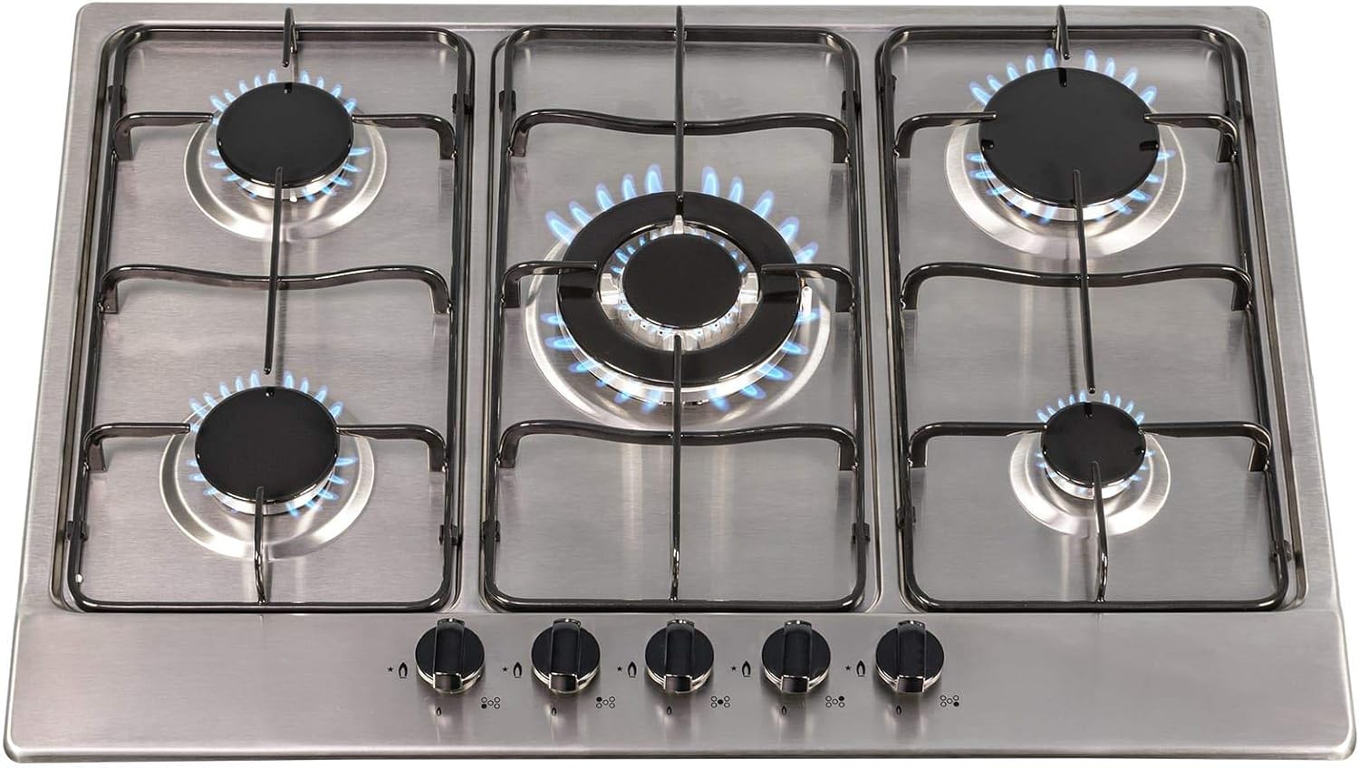 SIA AMZSSG702SS 70cm 5 Burner Gas Hob In Stainless Steel With Enamel Pan Stands.