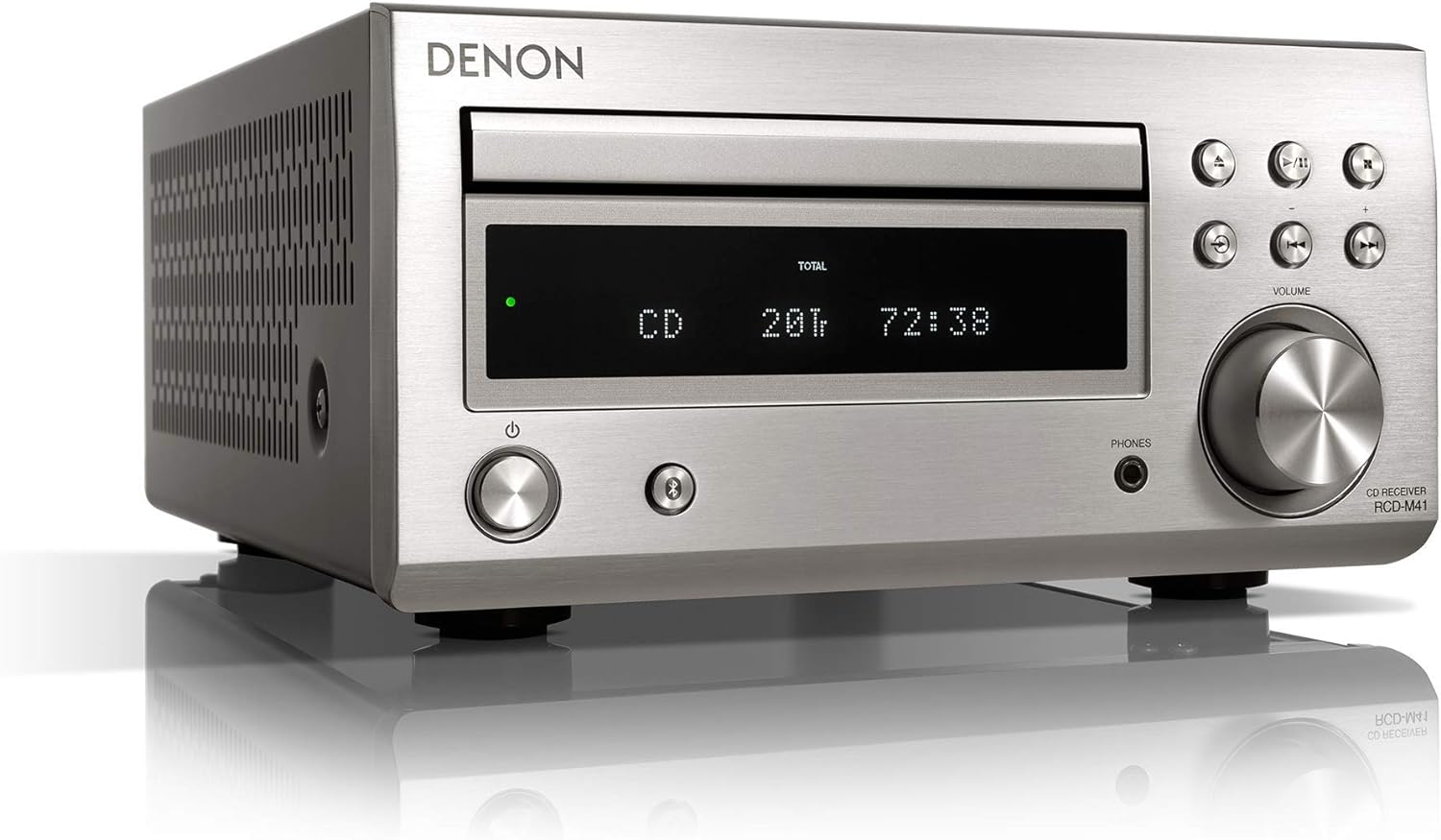 Denon RDCM41DAB Hifi Receiver With CD Player, Audio Receiver HiFi, Bluetooth, 2x30W + Subwoofer PreOut, FM Radio/DAB/DAB+ Tuner, 2x Digital Optical Input & 1x Headphone Output - Silver.