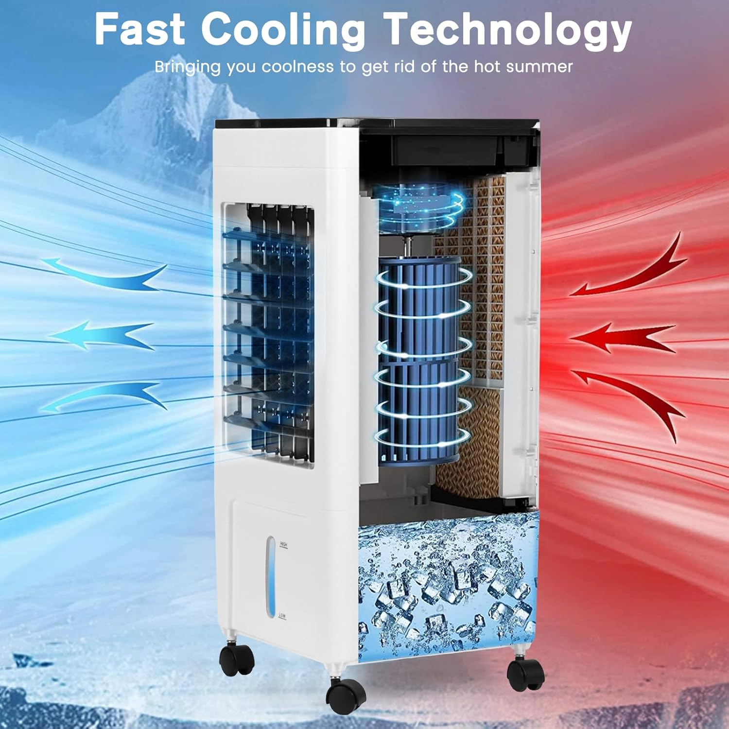 GMGXX 4 In 1 Evaporative Air Cooler, 8L 60W Air Cooler, 3 Mode, 8H Timer, 120°Oscillating, Remote Control, 4 Ice Crystal, Portable Air Conditioner Humidifier Air Purifier Cooling Fan for Home Office.