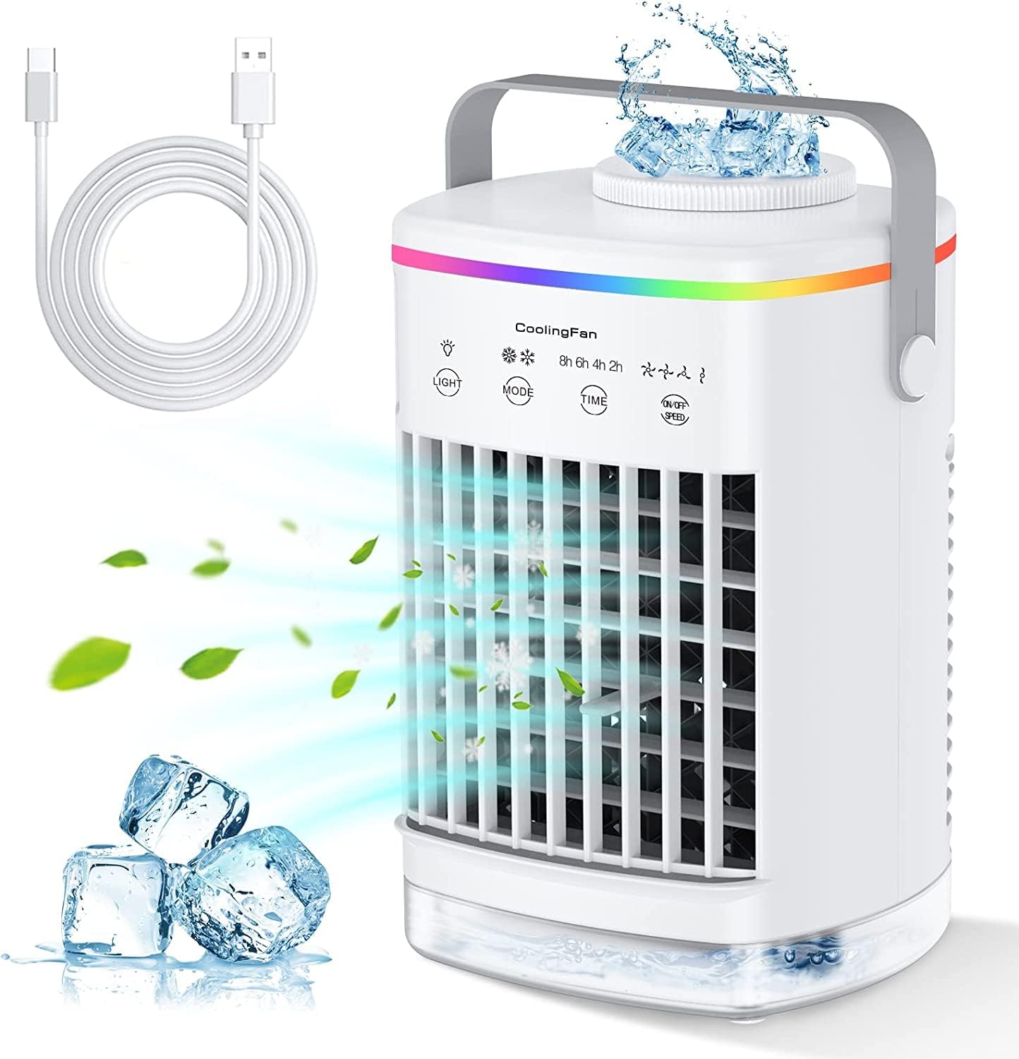 Joomouney Portable Air Cooler, 3-in-1 Air Cooler, Mini Air Conditioner With 4 Wind Speed & 7 Colour Lights & 700ml Water Tank&2-8H Timer, Personal Evaporative Air Cooler Fan for Home, Office, Bedroom.