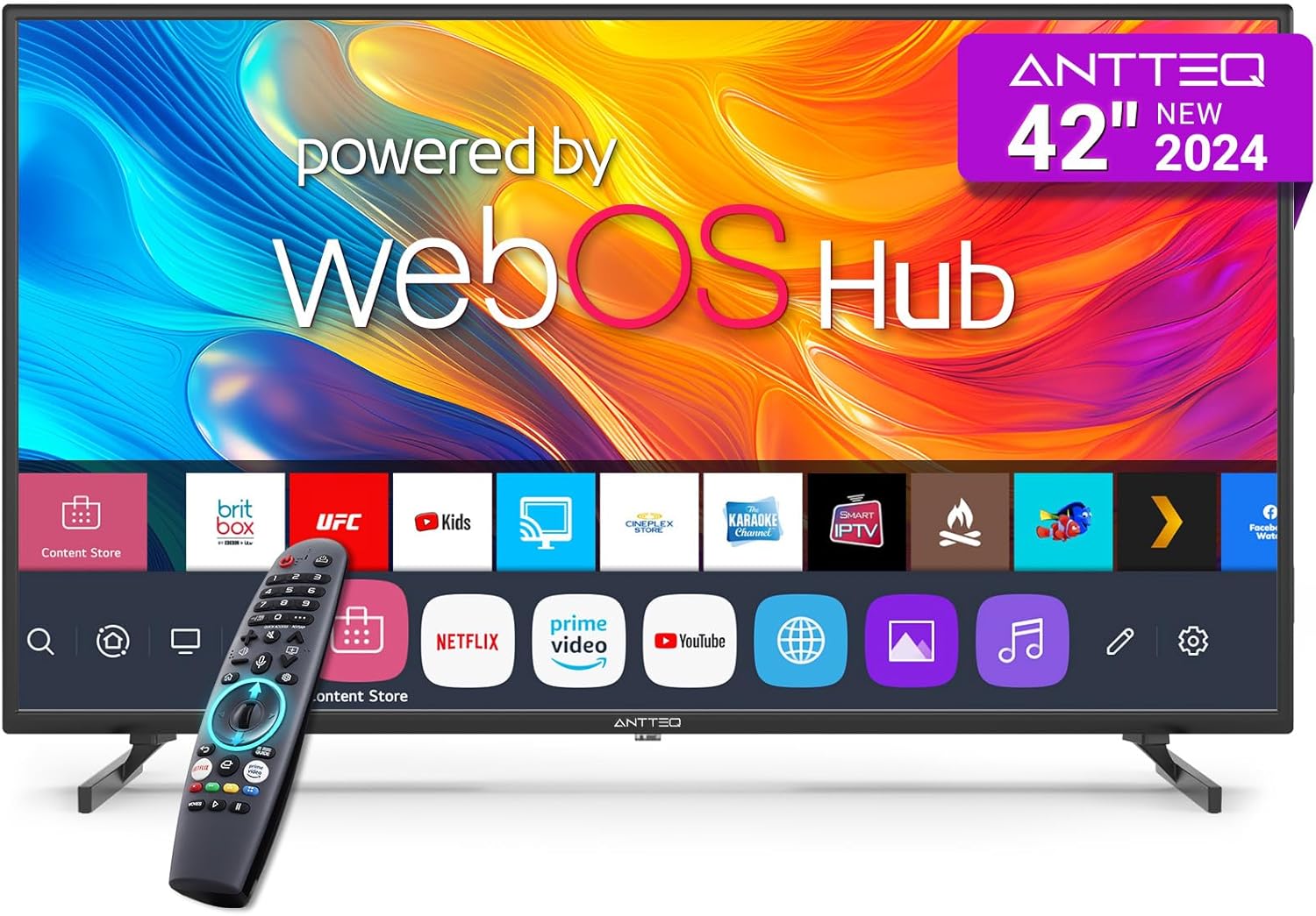 Antteq Smart TV 43 inch MagiQ 43" 4K UHD webOS TV, ThinQ AI MEMC Work with Alexa 2024 Black Television