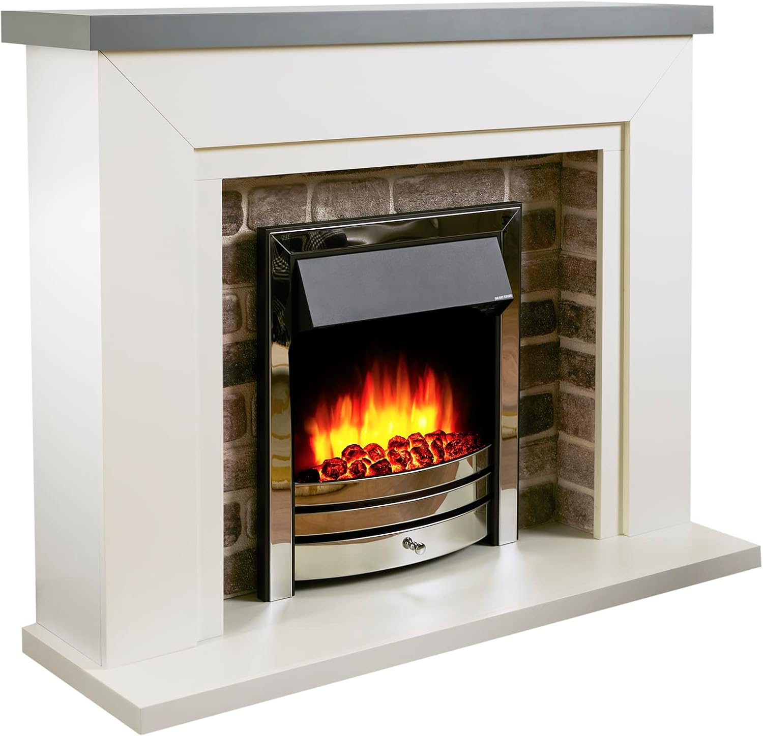 Endeavour Fires Flamborough Electric Fireplace, 1&2kW, 7 day Programmable Remote Control Electric Fire in 48’’ Off White Surround (Grey Top/Chrome Fire).