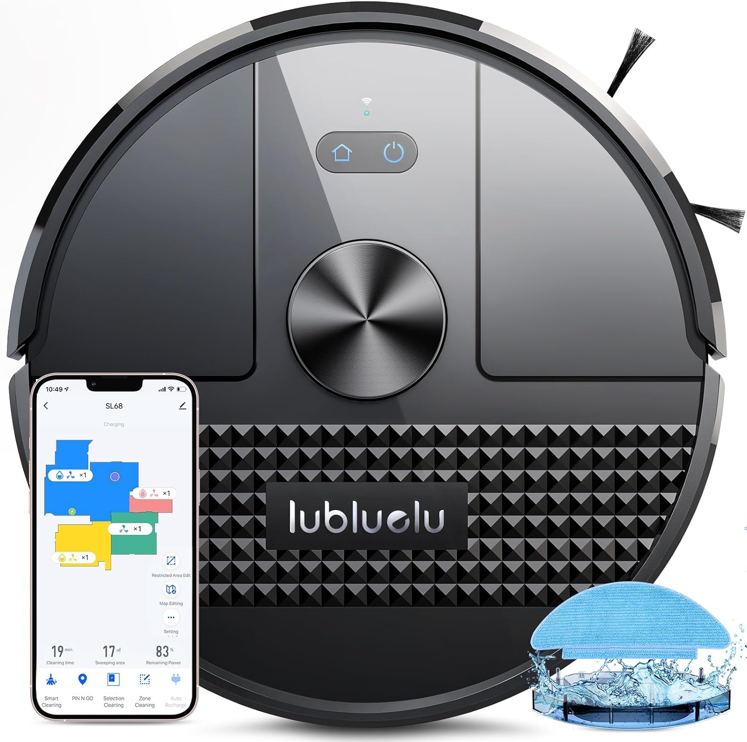 Lubluelu Robot Vacuum Cleaner with Mop 4500Pa, 3 in 1 Robot Vacuum Cleaner, Laser Navigation, 5 Maps,Super Slim, Carpet Auto Boost, WiFi/App/Alexa, Vacuum Robot ideal for Hard Floor, Pet Hair, Carpet.