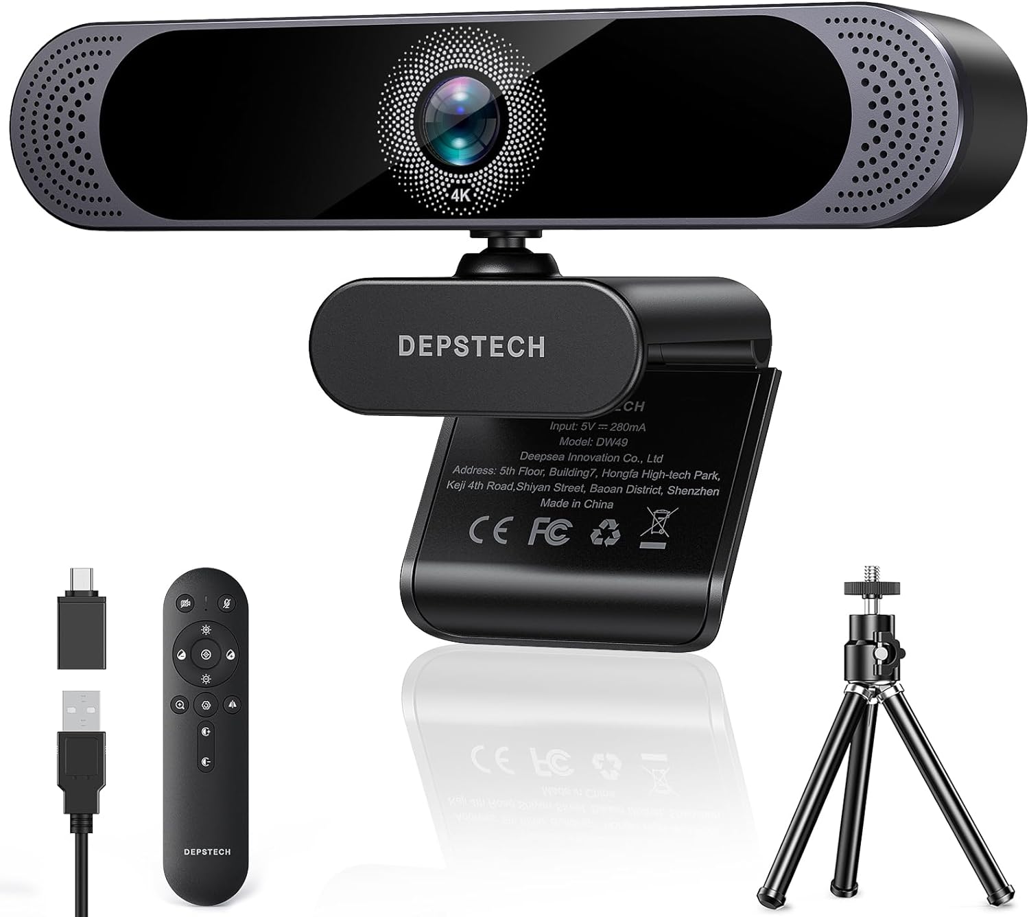 DEPSTECH 4K Webcam, Ultra HD 1/2.55'' Sony Sensor, 3x Digital Zoom, Dual Noise-Canceling Microphones, Remote Control, Auto Focus, Streaming Camera Webcam for PC, Laptop, Video Call, Zoom, Skype, Teams.