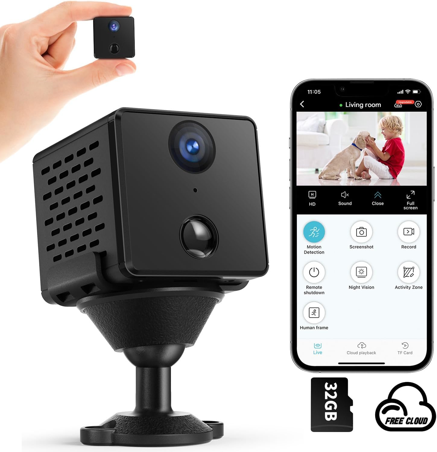 Mini Spy Hidden Camera | Free Cloud&SD Card Storage | Smallest 4K HD Wifi Indoor Camera for Home Security | Day and Night Video, Motion Detection | 3000mAH Battery | Come with 32GB Memory Card.