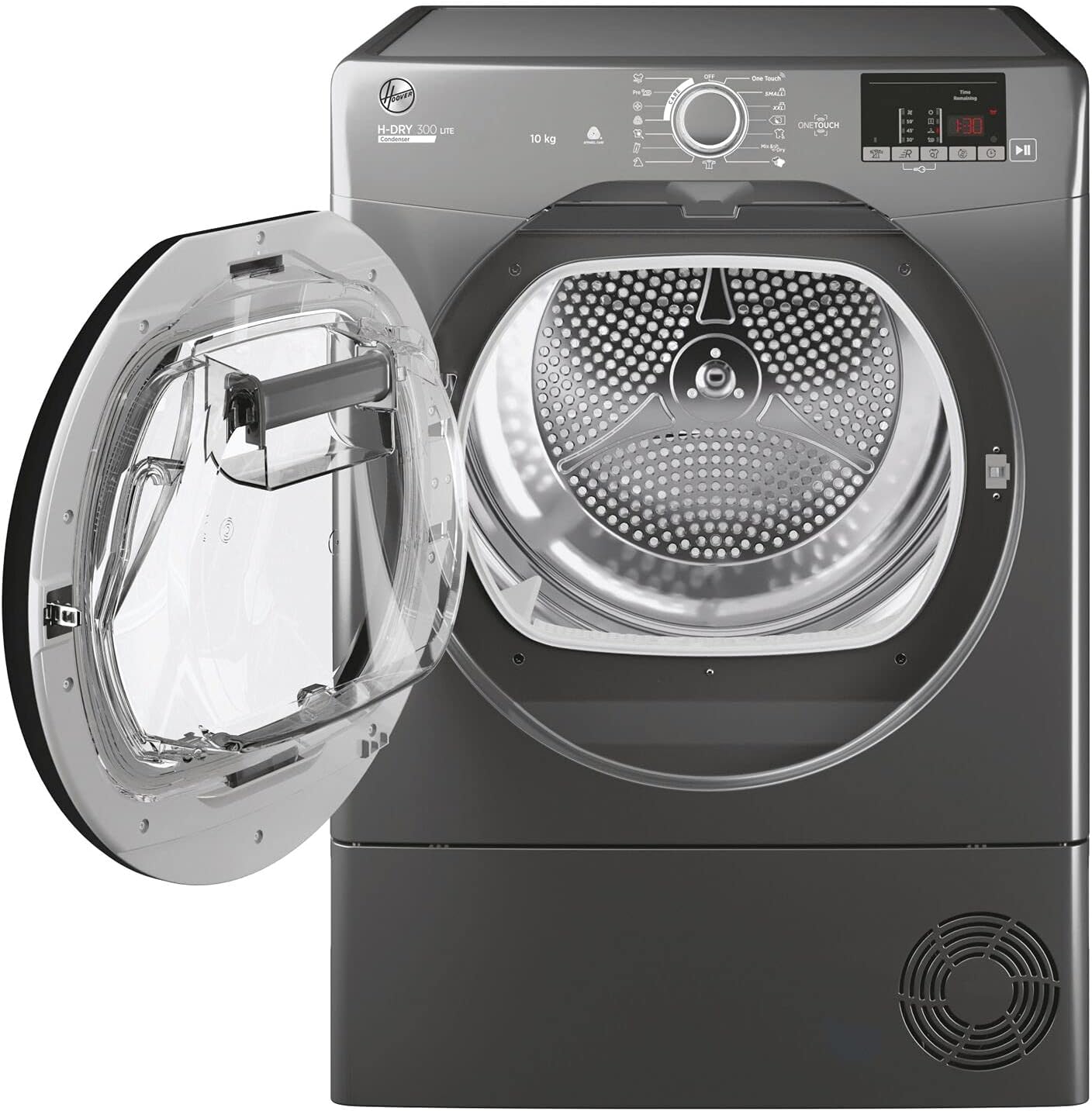 Hoover HLEC10DCER H-Dry 300, 10kg, Condenser Tumble Dryer, Aquavision, Graphite with Chrome Door, Sensor Dry, NFC.