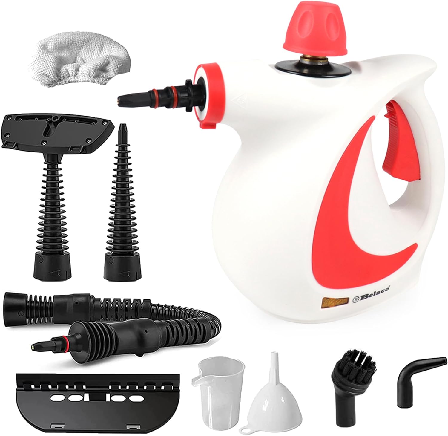 Belaco Multipurpose Steam Cleaner 1050W, 9 Pieces Accessory kit for Multi Purpose Red color portable steamer for stain removing tiles kitchen bathroom garment car seats & more British Plug         Import  Single ASIN  Import  Multiple ASIN    ×Product cus.