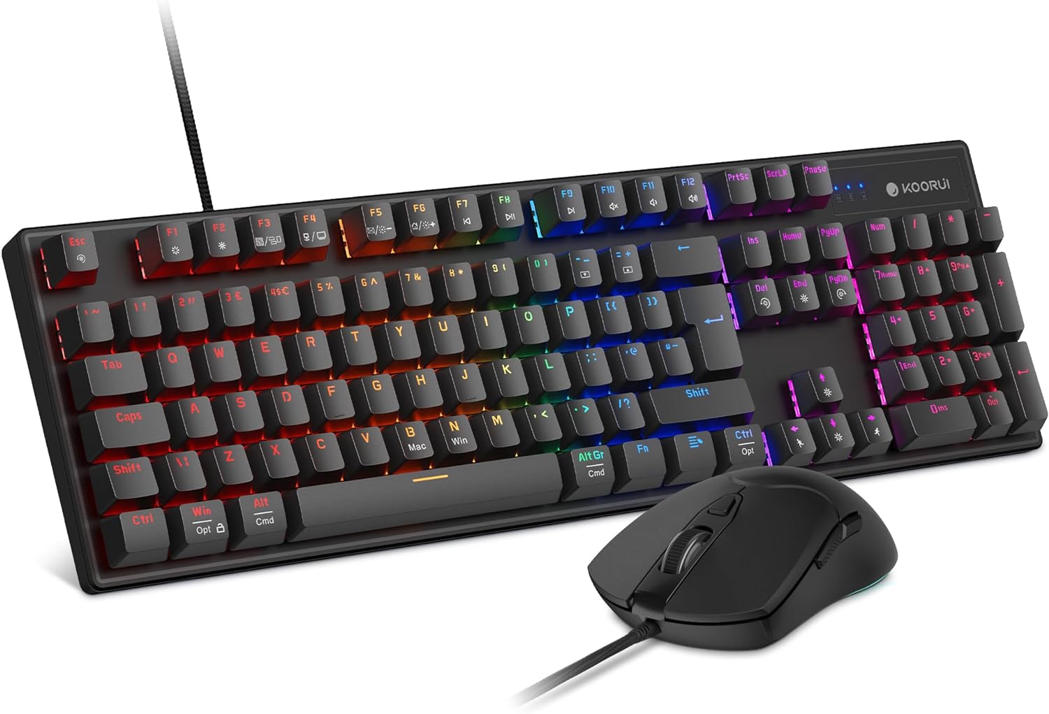 KOORUI Wired Gaming Keyboard and Mouse Combo, Full-Sized 104 Keys Machanical Computer Keyboard with Ergonomic Design and Optical Wired Mouse for Windows Laptop PC/Mac OS/Xbox-Red Switch.