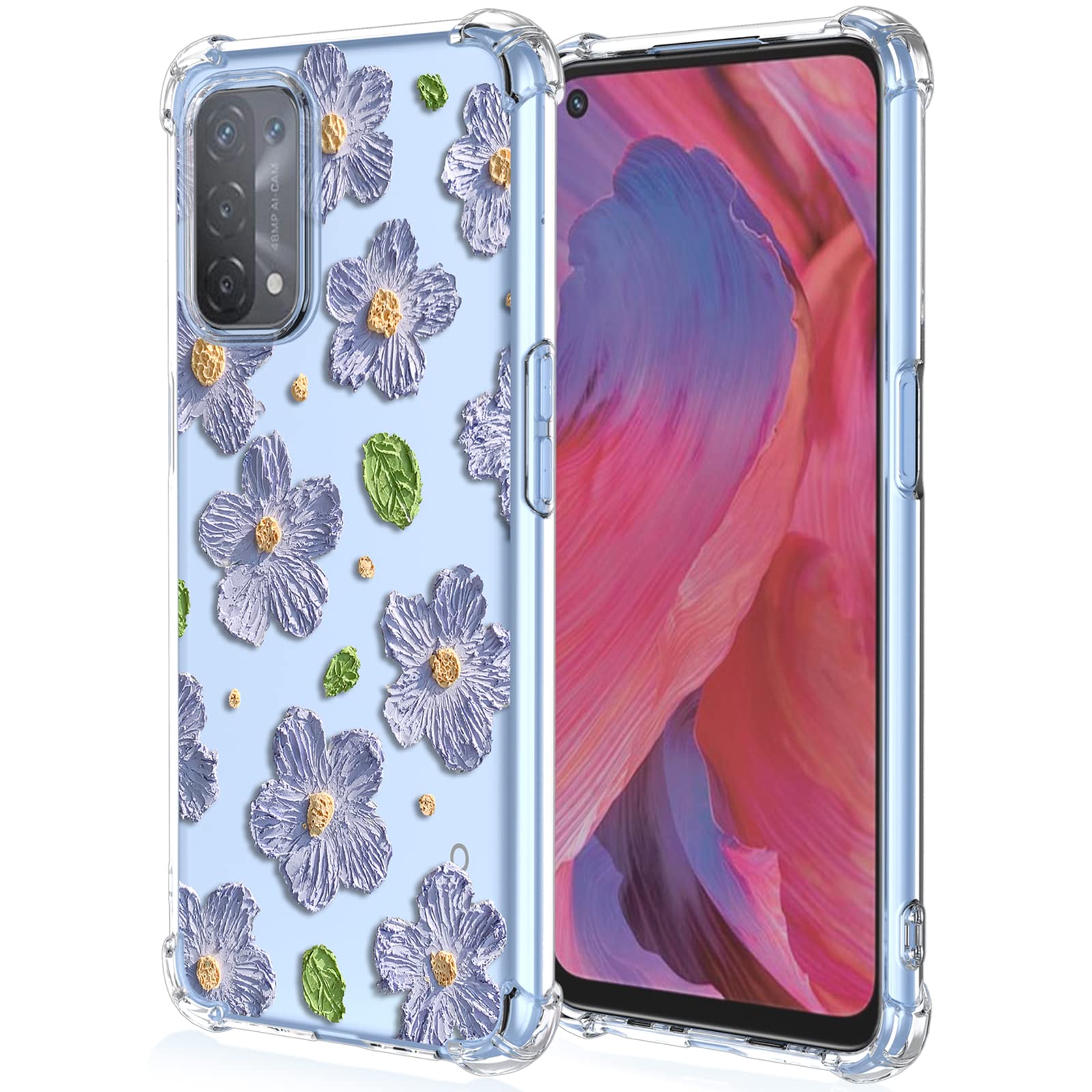 XINYEXIN Case for OPPO A74 5G / OPPO A54 5G, Painting Flower Pattern Clear Case Soft TPU Silicone Case Slim Shockproof Bumper Girl Women Phone Cover - Daisy.