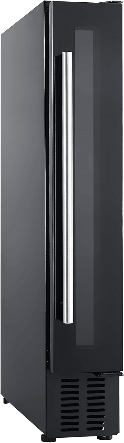 Cookology CWC150BK Freestanding Undercounter Fridge Cabinet 15cm Wine Cooler, 7 Bottle, 20 Litre Capacity, with Digital Temperature Control and Reversible Door - in Black.