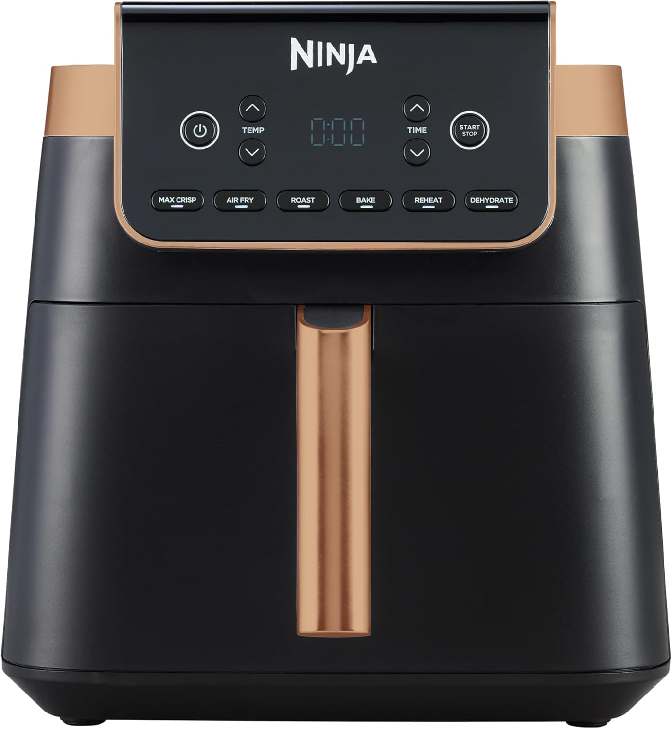 Ninja Air Fryer MAX PRO, 6.2L, Uses No Oil, Large Square Single Drawer, Roast, Bake, Air Fry, Family Size, Non-Stick, Dishwasher Safe Basket & Crisper Plate, Silicone Tongs, Black & Copper, AF180UKCP.