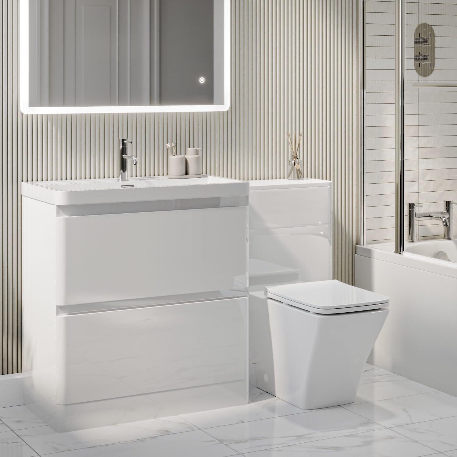 Pendle 1300mm White Toilet and Sink Unit with Square Toilet.