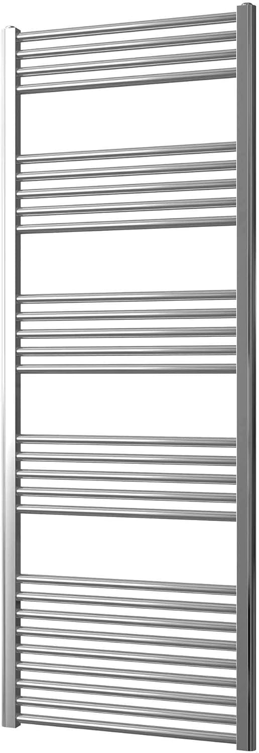 Chrome Straight Heated Towel Rail 600mm wide x 1600mm high Flat Central Heating Towel Radiator.