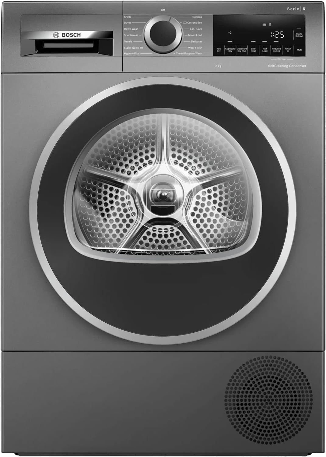 Bosch Home & Kitchen Appliances Bosch WQG245R9GB Serie 6 Heat Pump Tumble Dryer with 9kg Capacity, SelfCleaning Condenser, AutoDry, ActiveAir, Fast drying within 40 minutes, Grey.