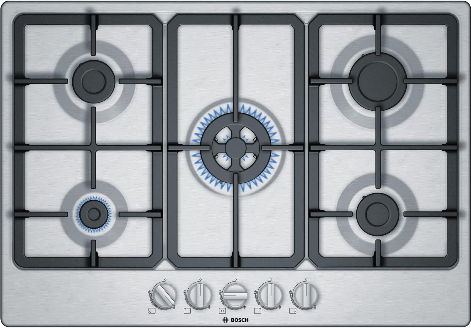 Bosch Home & Kitchen Appliances Bosch PGQ7B5B90 Gas hob, 75 cm, Stainless steel, Serie 4, Built in.