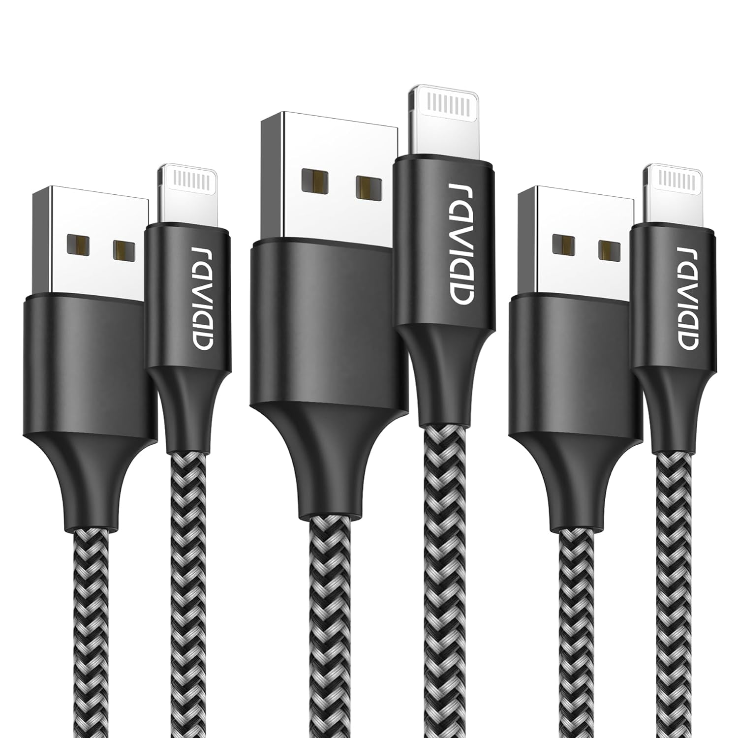 RAVIAD iPhone Charger Cable, Lightning Cable [3Pack 2M, MFi Certified] iPhone Charger Nylon Braided Fast iPhone Charging Cable Lead for iPhone 14 13 12 11 Pro Max XR XS X 8 7 6s Plus 5s SE 2020-Black.