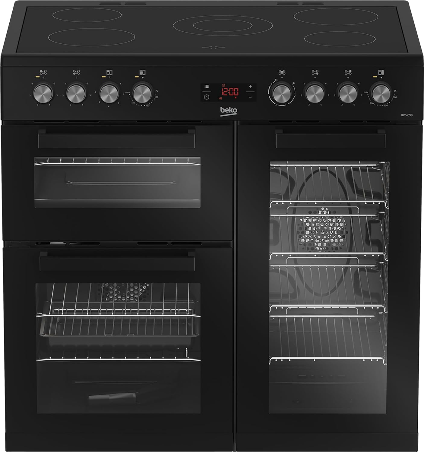 Beko KDVC90K 90cm Electric Range Cooker with Ceramic Hob - Black - A/A Rated.